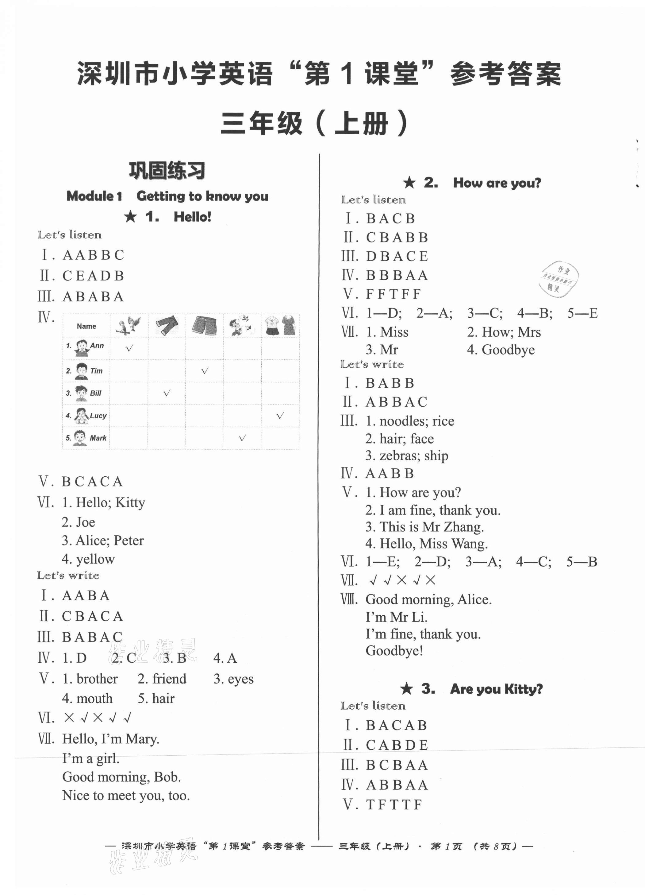 2021年深圳市小學(xué)英語第1課堂三年級(jí)上冊(cè)滬教版 第1頁