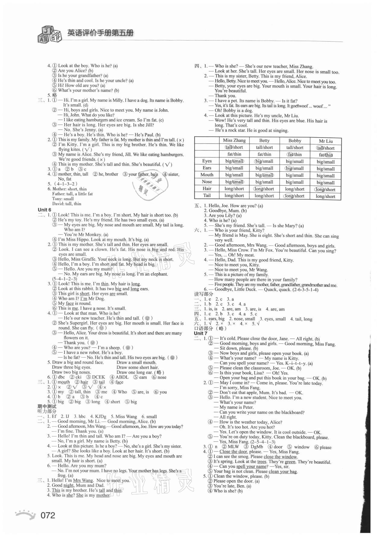 2021年知识与能力训练英语评价手册第五册上教版 参考答案第2页