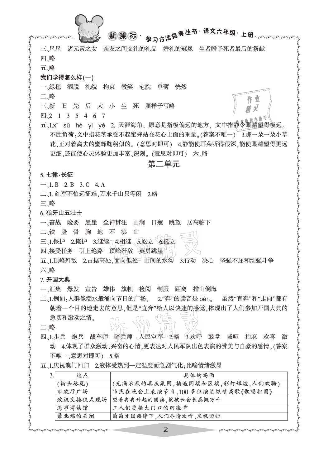 2021年新課標(biāo)學(xué)習(xí)方法指導(dǎo)叢書六年級語文上冊人教版 參考答案第2頁