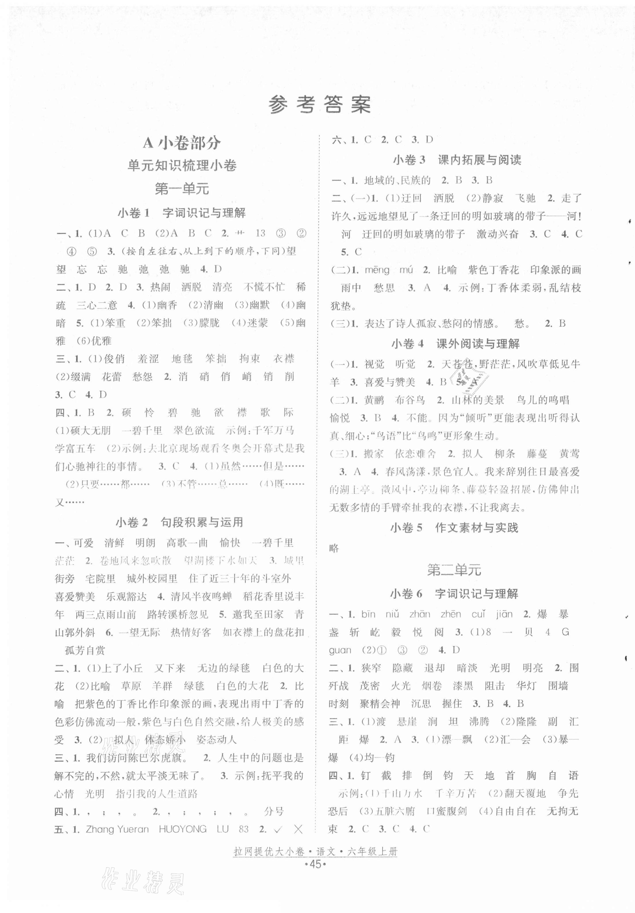 2021年拉網(wǎng)提優(yōu)大小卷六年級(jí)語(yǔ)文上冊(cè)人教版 第1頁(yè)