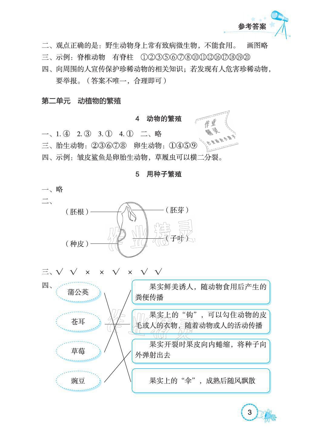 2021年長江作業(yè)本課堂作業(yè)四年級科學(xué)上冊鄂教版 參考答案第3頁