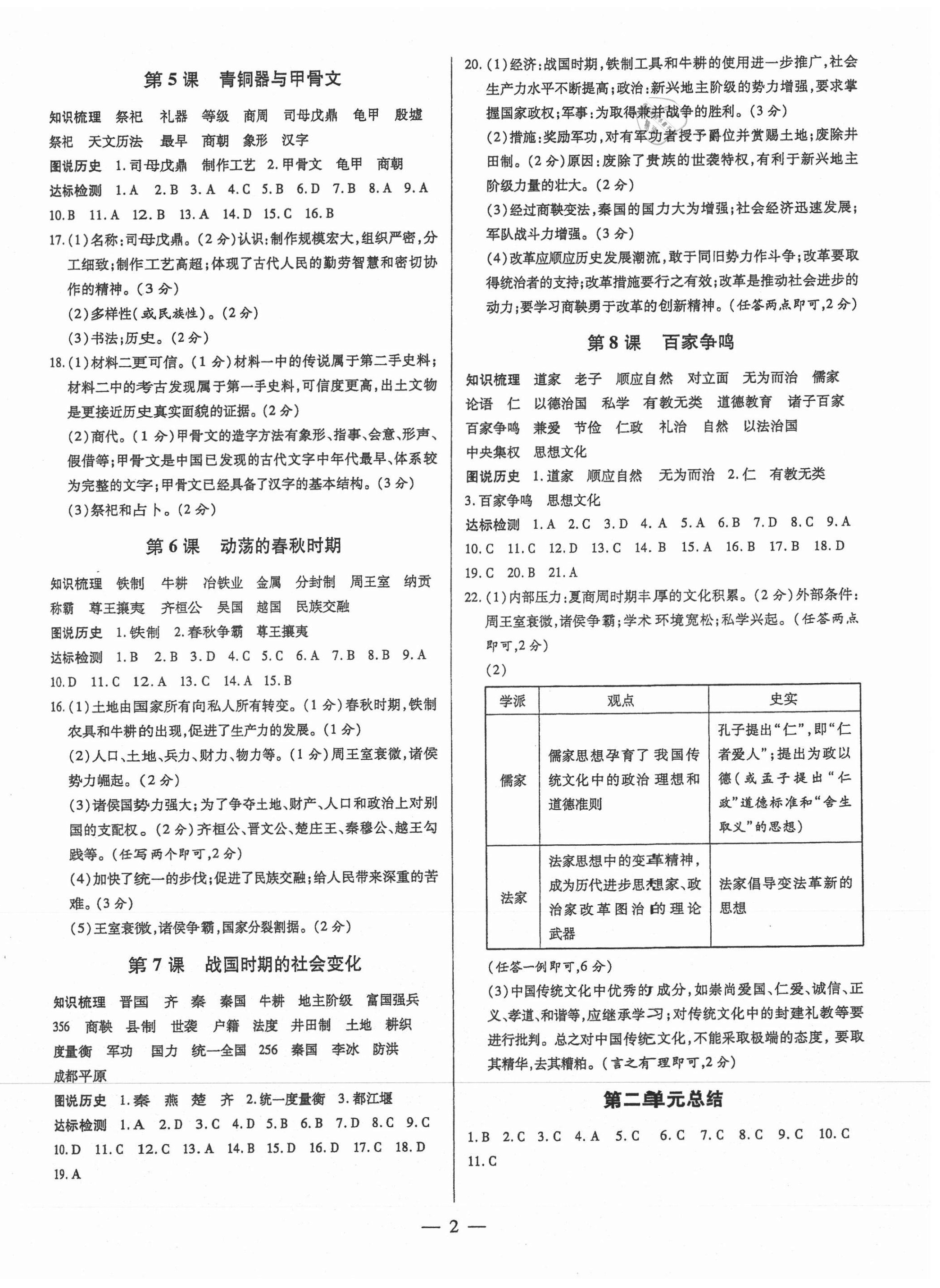 2021年領(lǐng)跑作業(yè)本七年級歷史上冊人教版廣東專版 參考答案第2頁