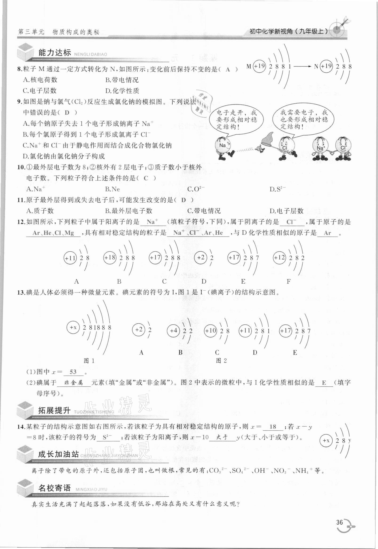 2021年新视角教辅系列丛书九年级化学上册人教版 参考答案第36页