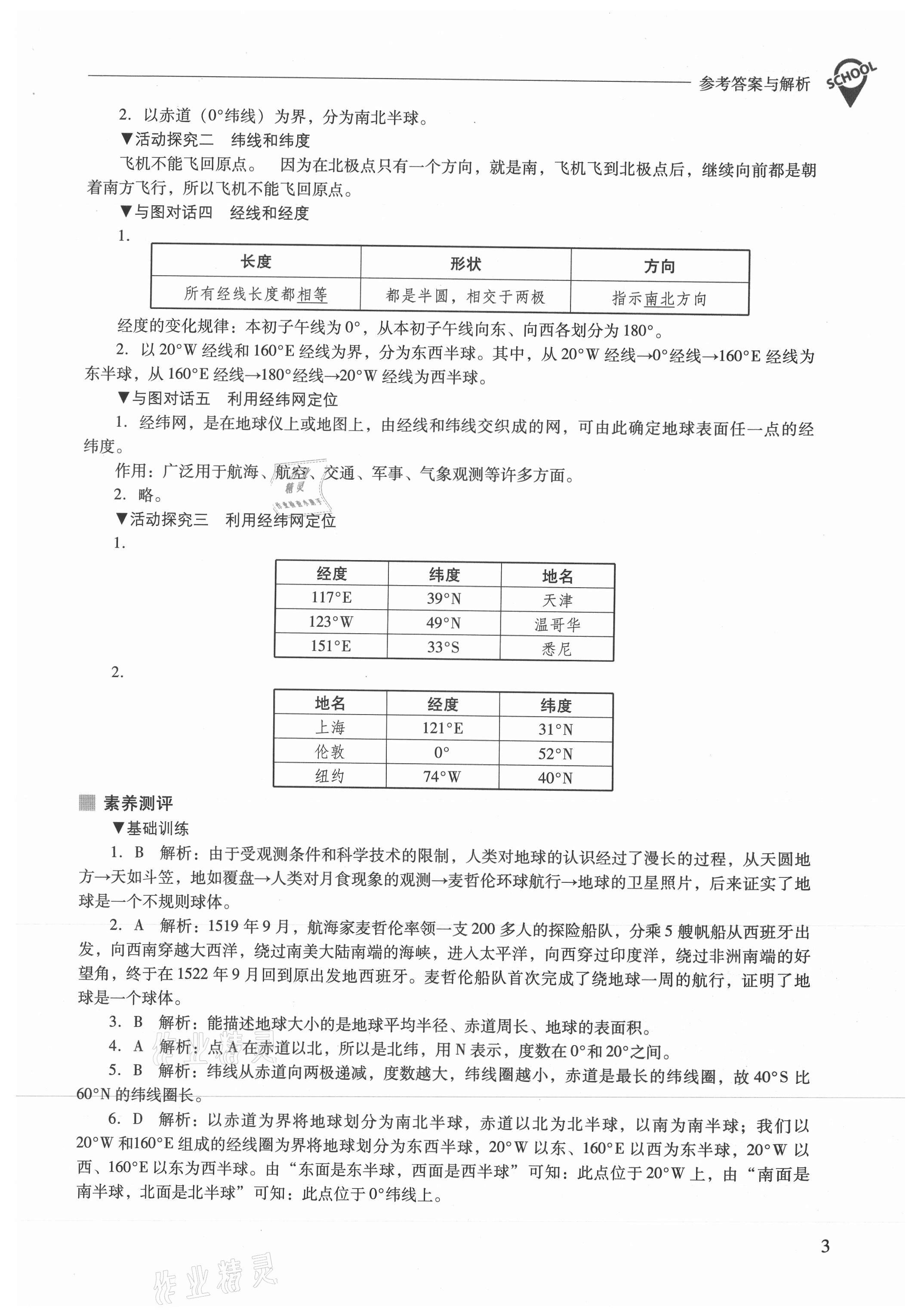 2021年新課程問題解決導(dǎo)學(xué)方案七年級地理上冊人教版 參考答案第3頁