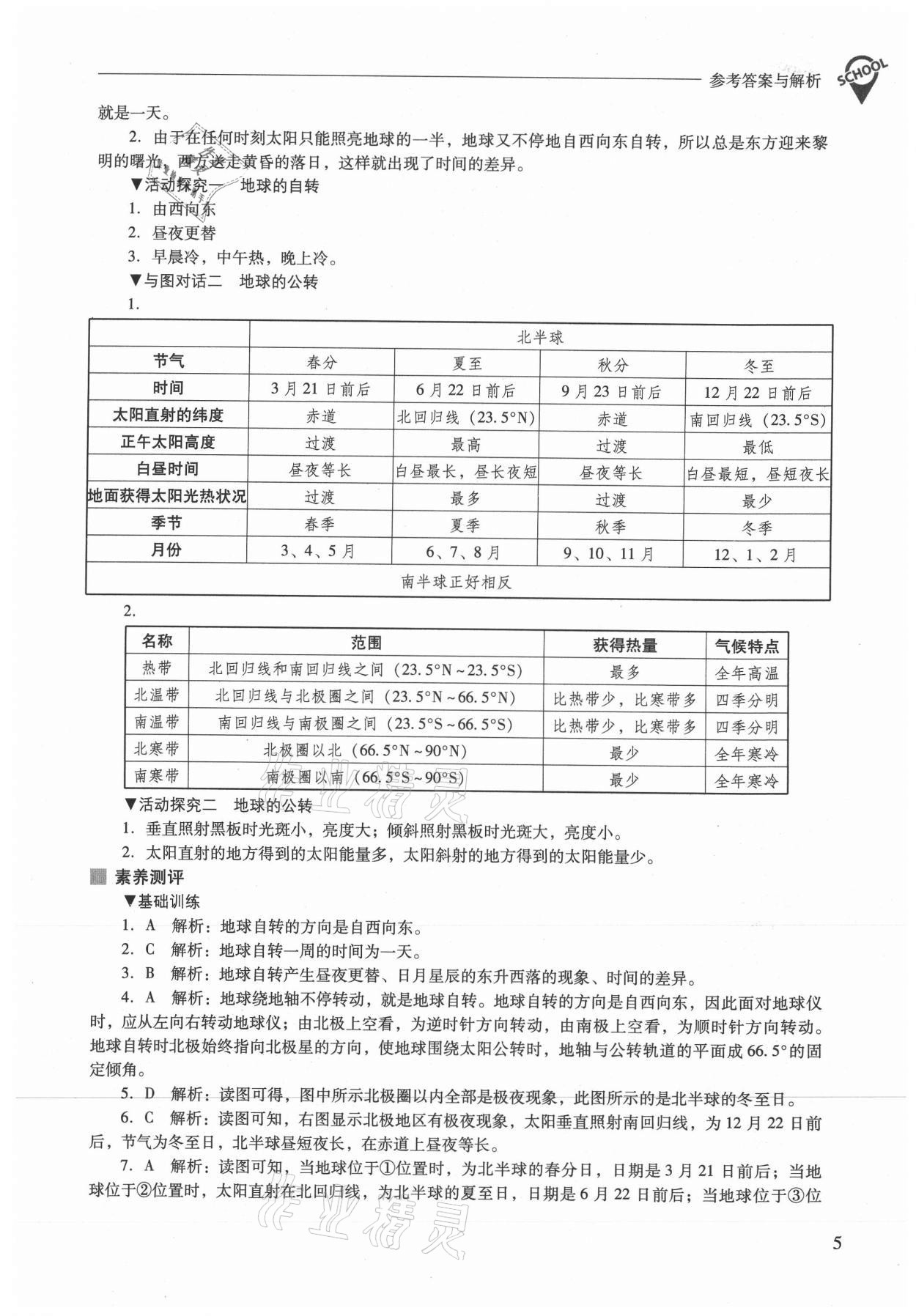 2021年新课程问题解决导学方案七年级地理上册人教版 参考答案第5页