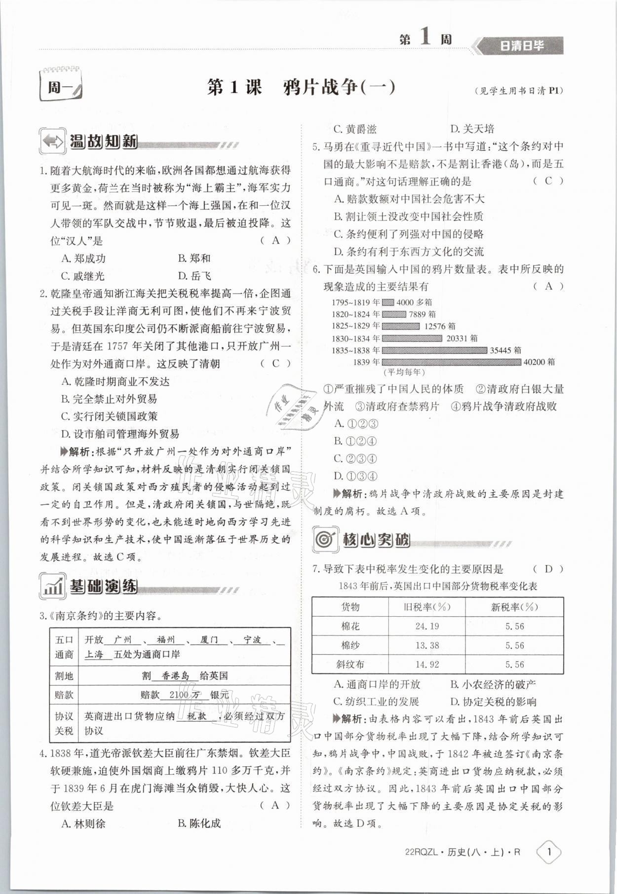 2021年日清周練八年級(jí)歷史上冊(cè)人教版 參考答案第1頁(yè)