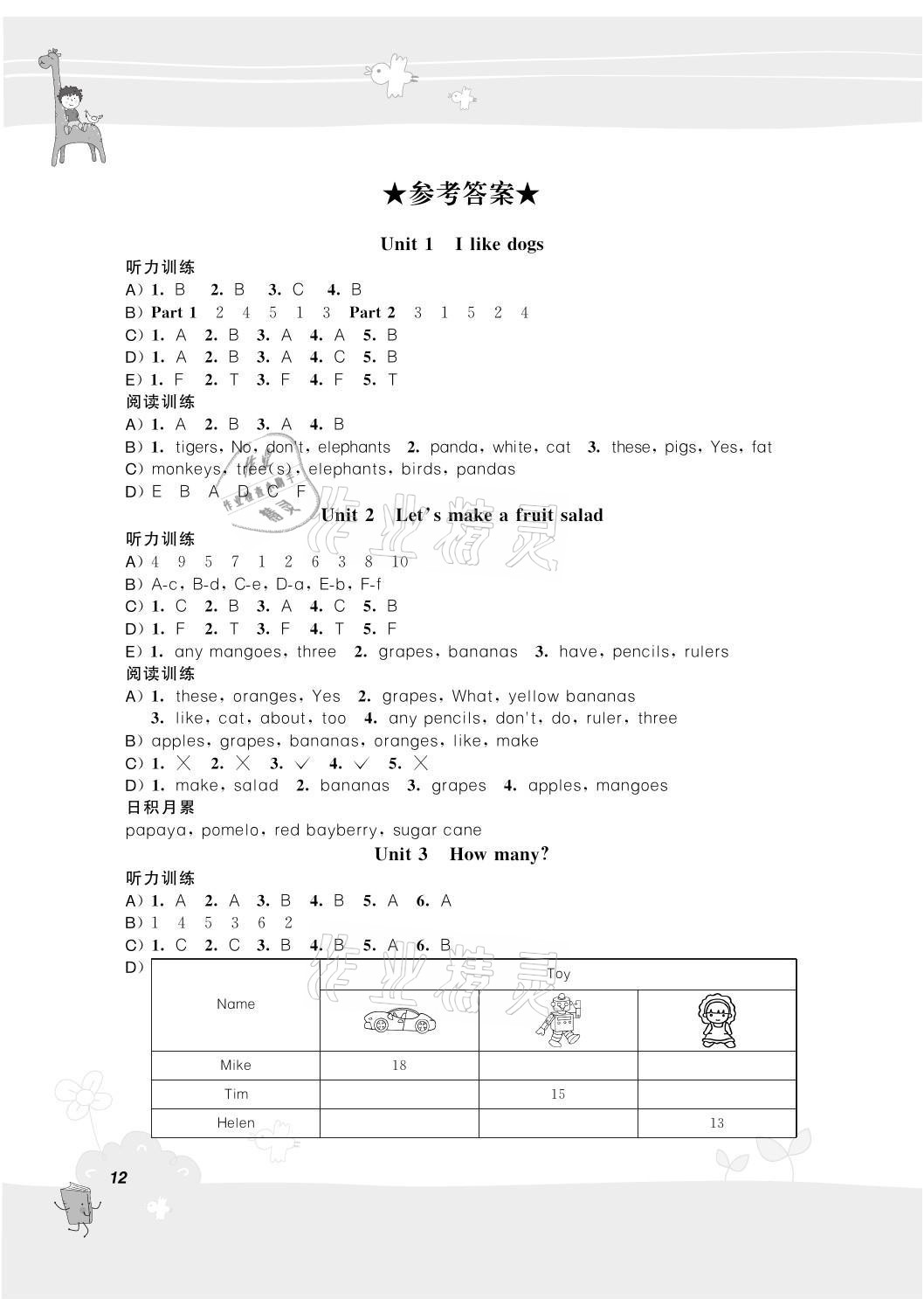 2021年听读教室小学英语听读四年级上册译林版加强版 参考答案第1页