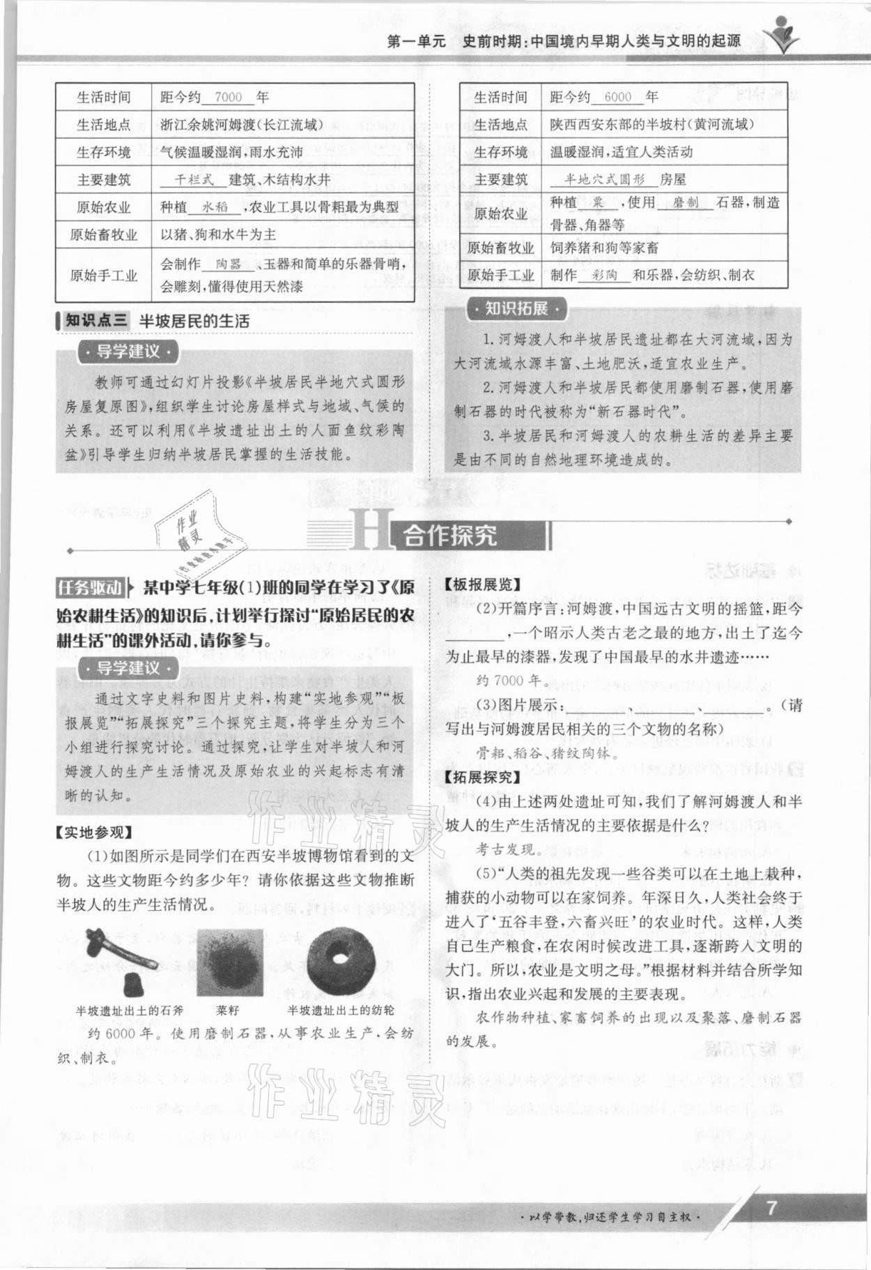 2021年金太陽導(dǎo)學(xué)案七年級歷史上冊人教版 參考答案第7頁