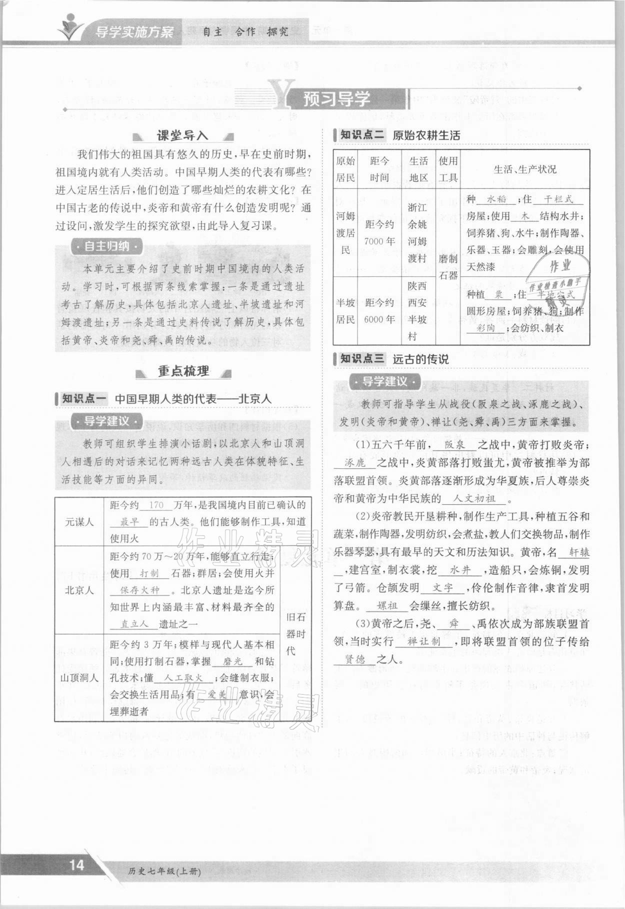 2021年金太陽導學案七年級歷史上冊人教版 參考答案第14頁