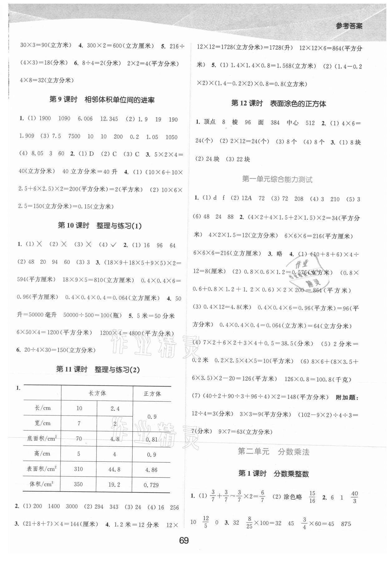 2021年高效精練提優(yōu)作業(yè)本六年級(jí)數(shù)學(xué)上冊(cè)蘇教版 參考答案第2頁