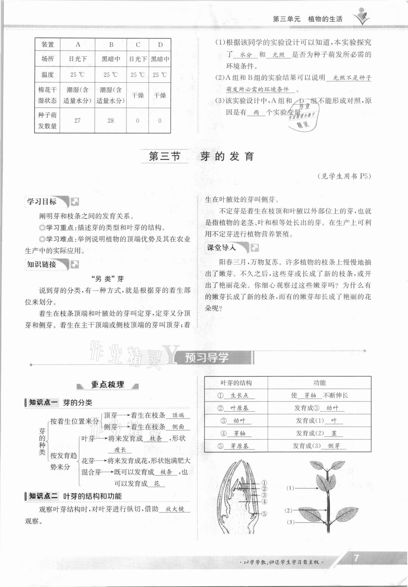 2021年金太陽導學案八年級生物上冊冀少版 參考答案第7頁