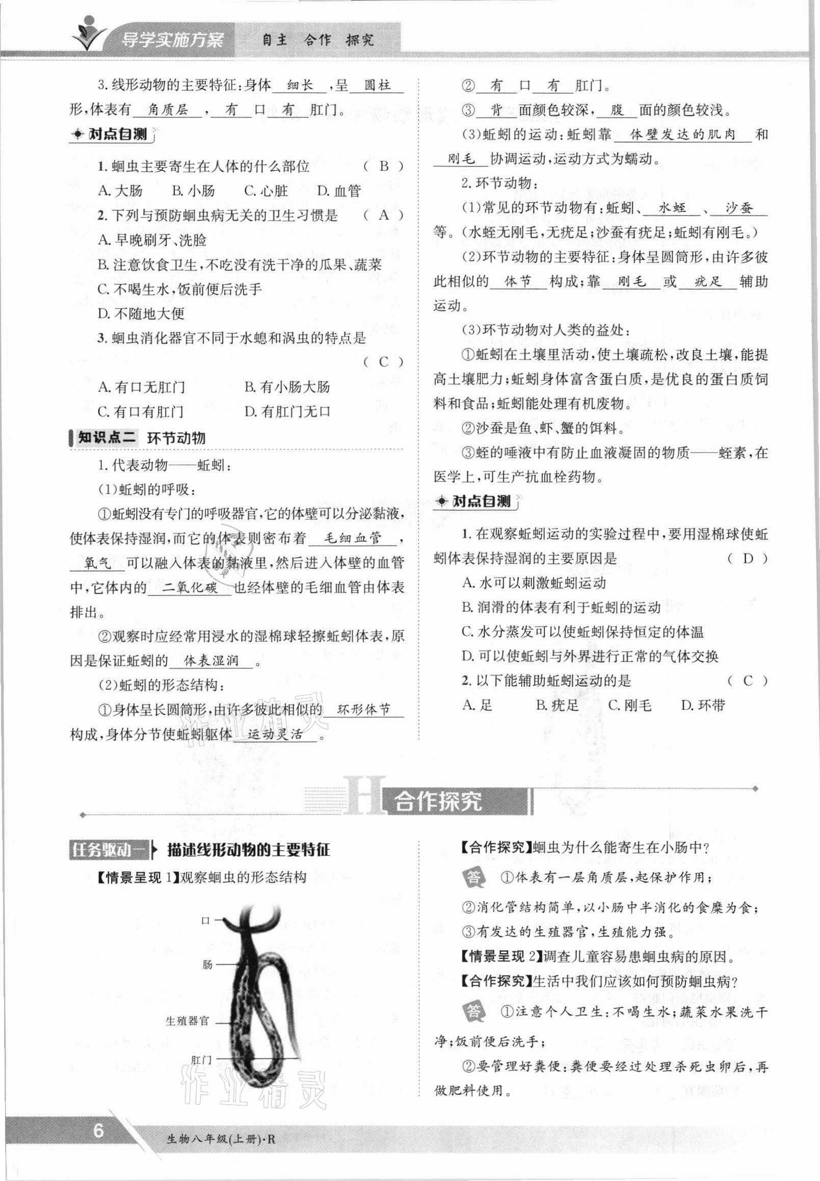 2021年金太阳导学案八年级生物上册人教版 参考答案第6页