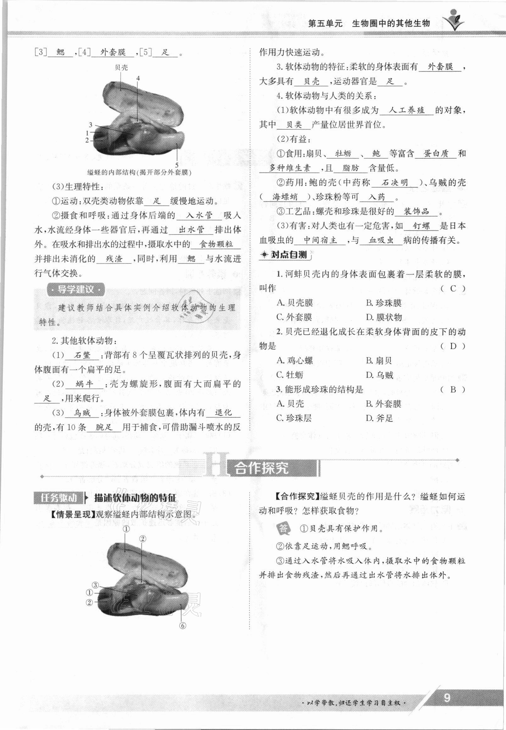 2021年金太陽導(dǎo)學(xué)案八年級(jí)生物上冊人教版 參考答案第9頁