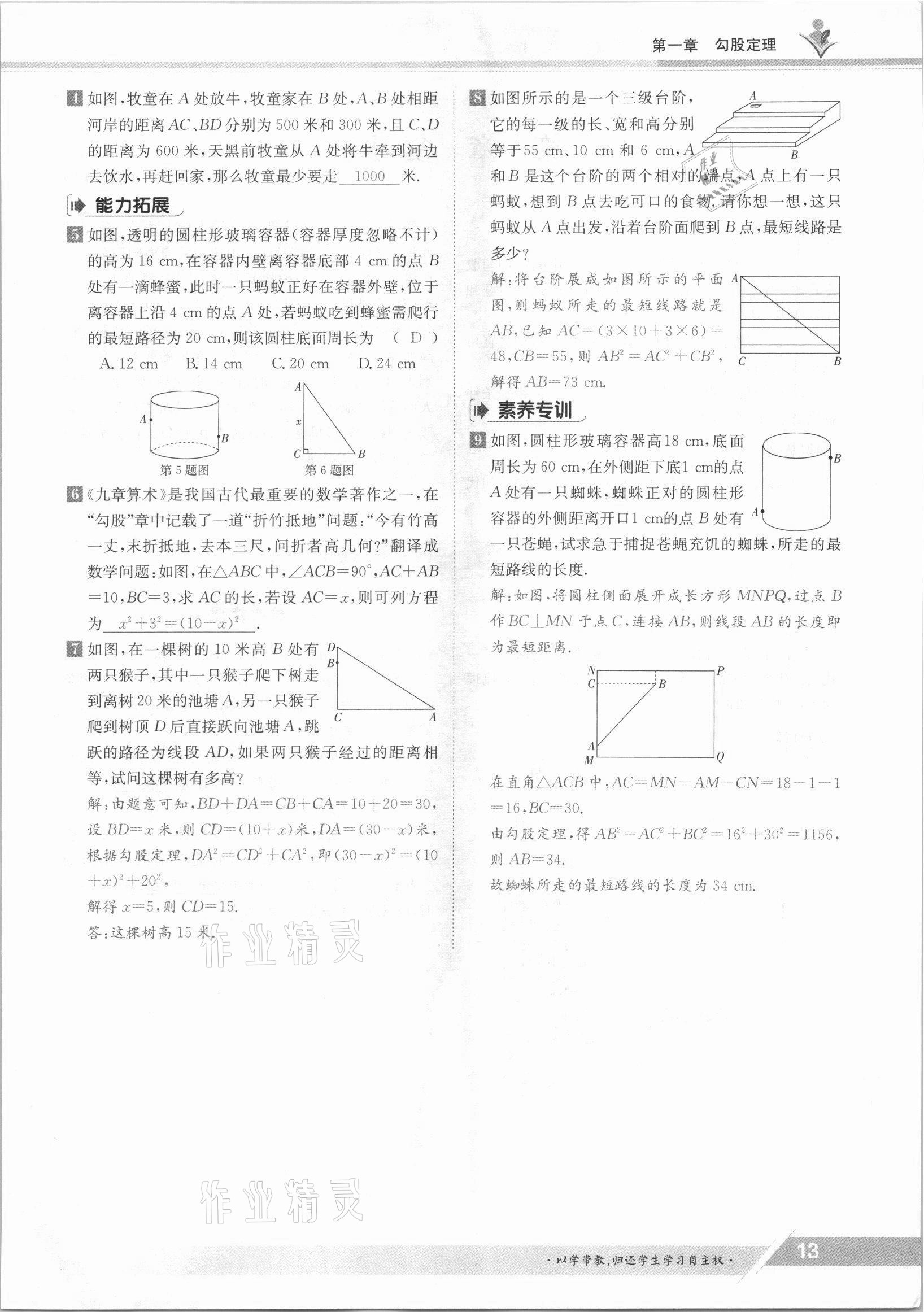 2021年金太阳导学案八年级数学上册北师大版 参考答案第21页