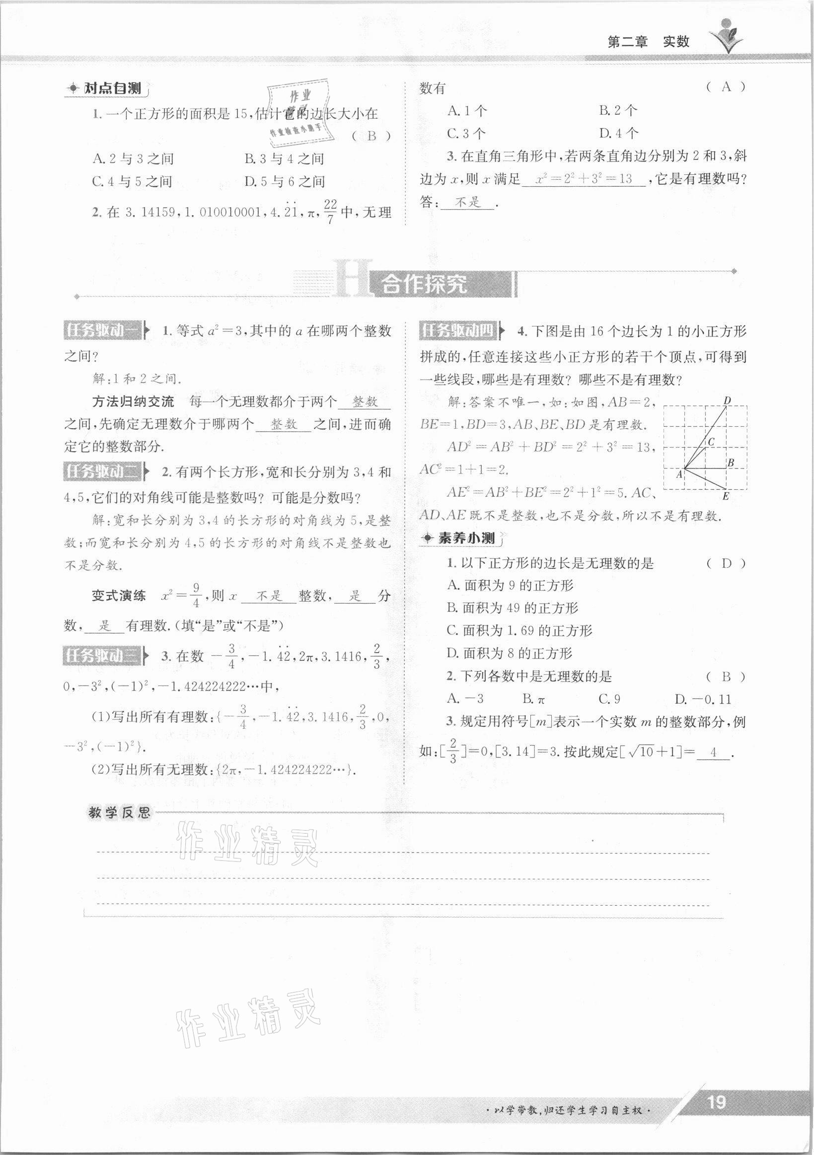 2021年金太阳导学案八年级数学上册北师大版 参考答案第19页