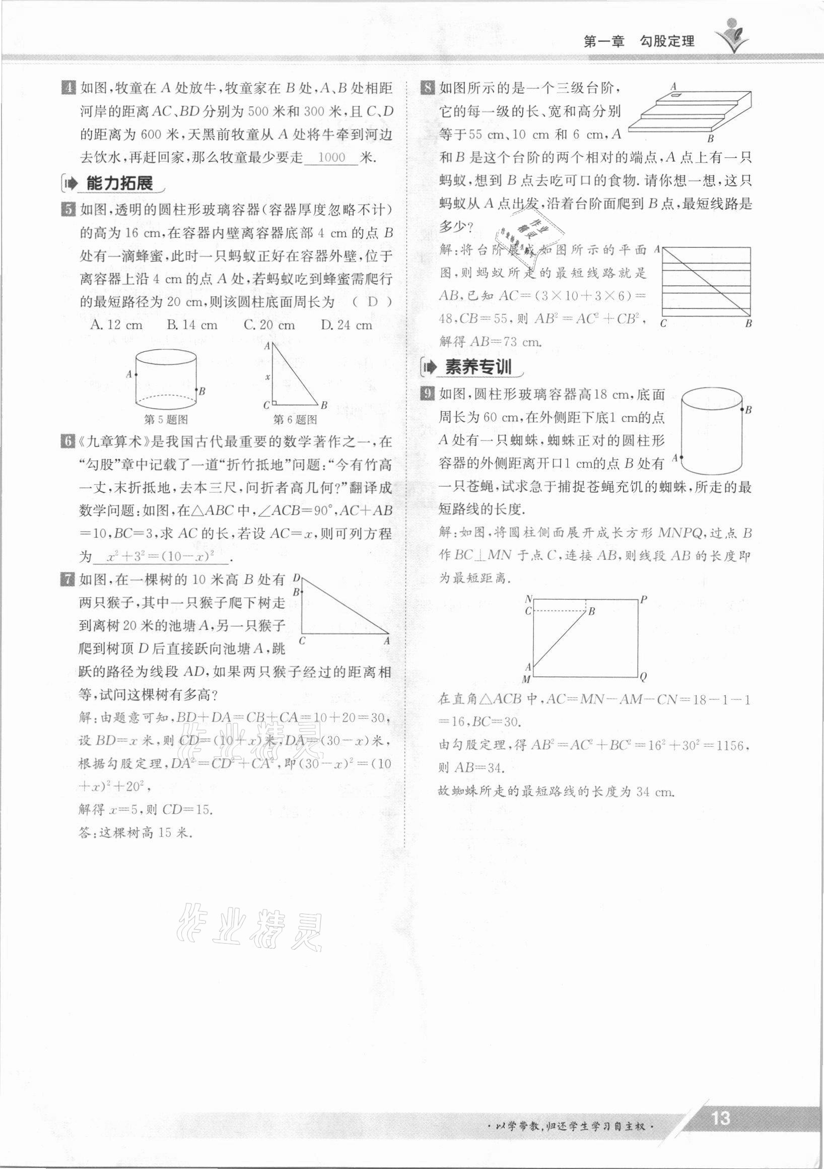 2021年金太阳导学案八年级数学上册北师大版 参考答案第13页