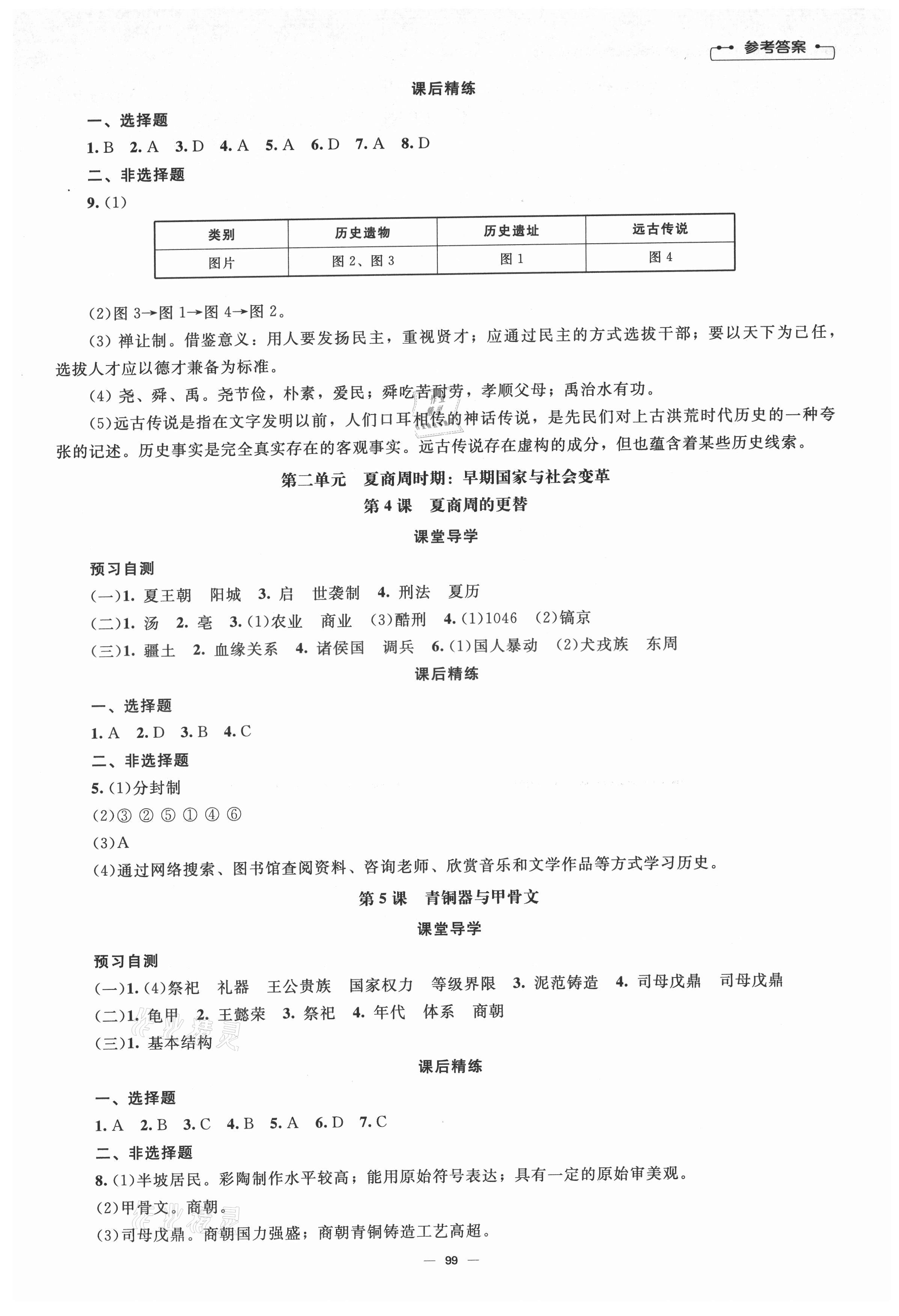 2021年同步练习册北京师范大学出版社七年级历史上册人教版 参考答案第2页