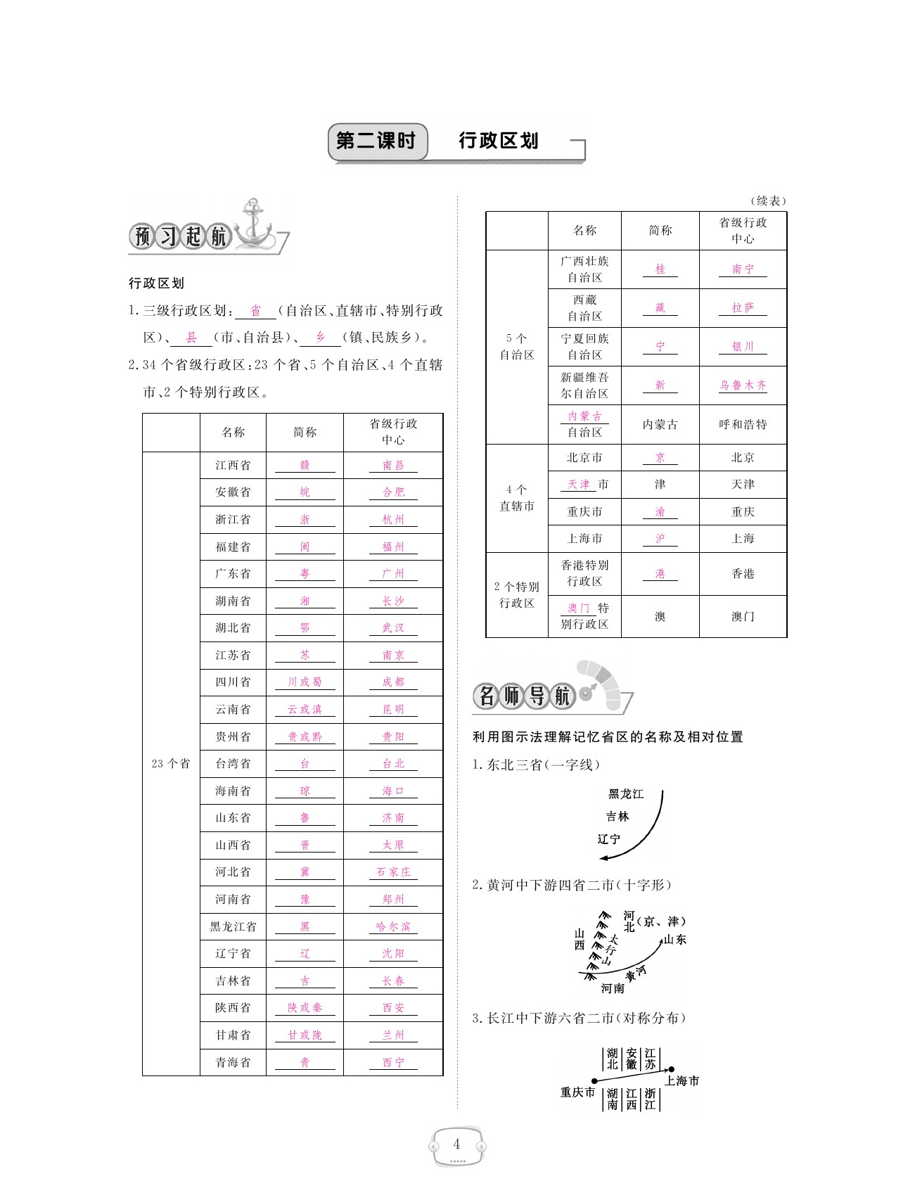 2021年領航新課標練習冊八年級地理上冊人教版 參考答案第4頁