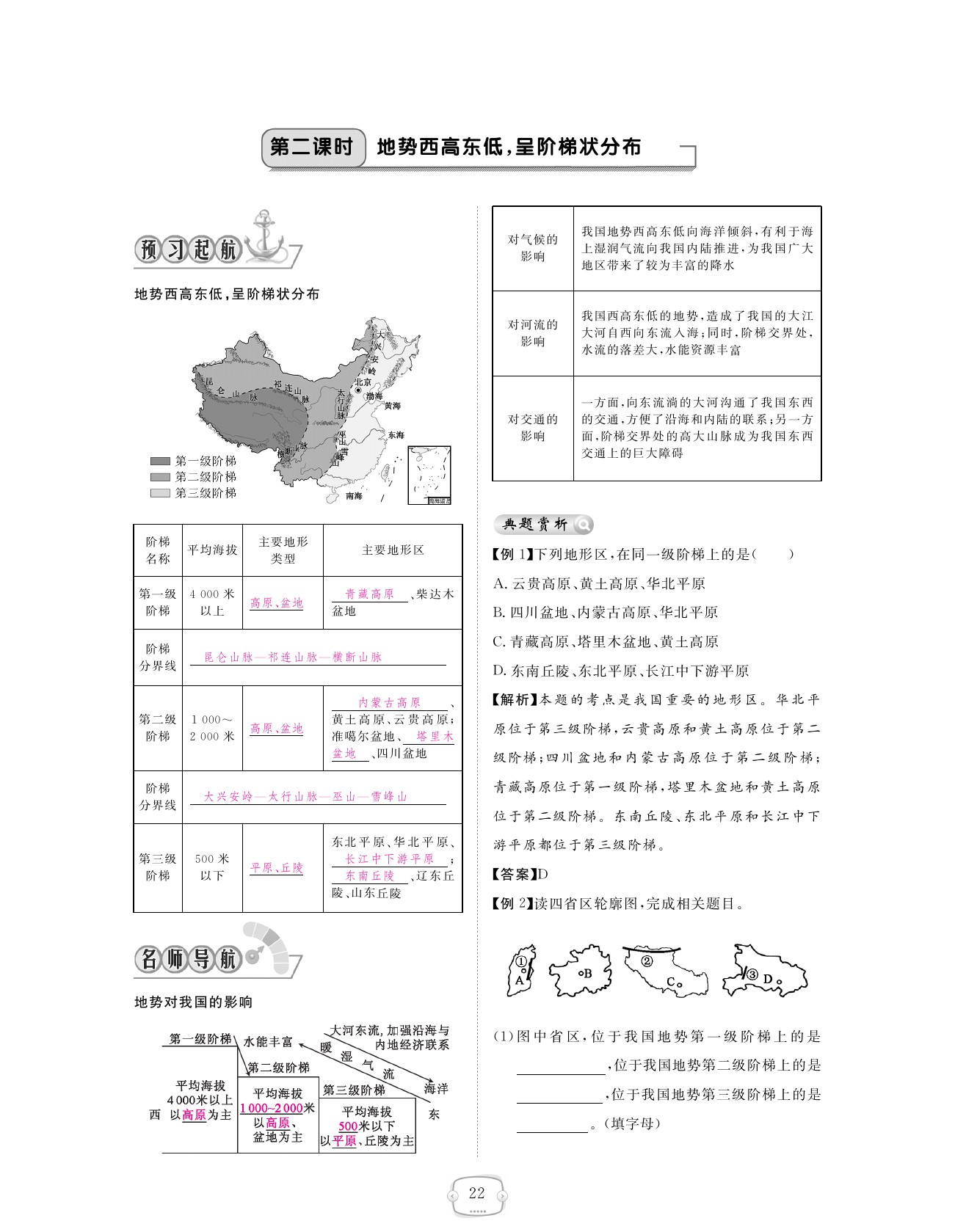 2021年領(lǐng)航新課標練習(xí)冊八年級地理上冊人教版 參考答案第22頁