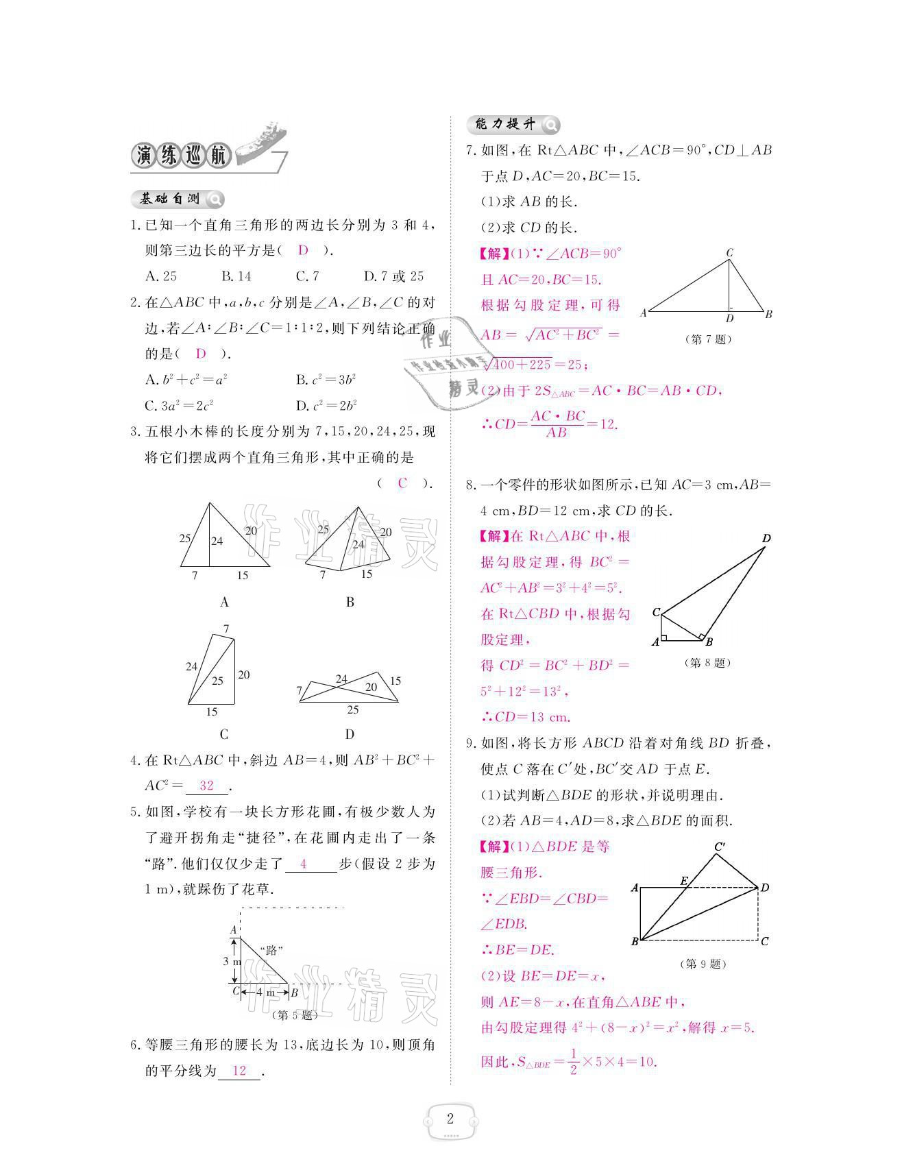 2021年領航新課標練習冊八年級數(shù)學上冊北師大版 參考答案第2頁