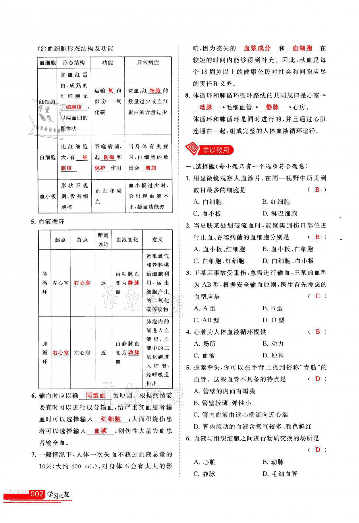 2021年學(xué)習(xí)之友八年級(jí)生物全一冊蘇科版 參考答案第2頁