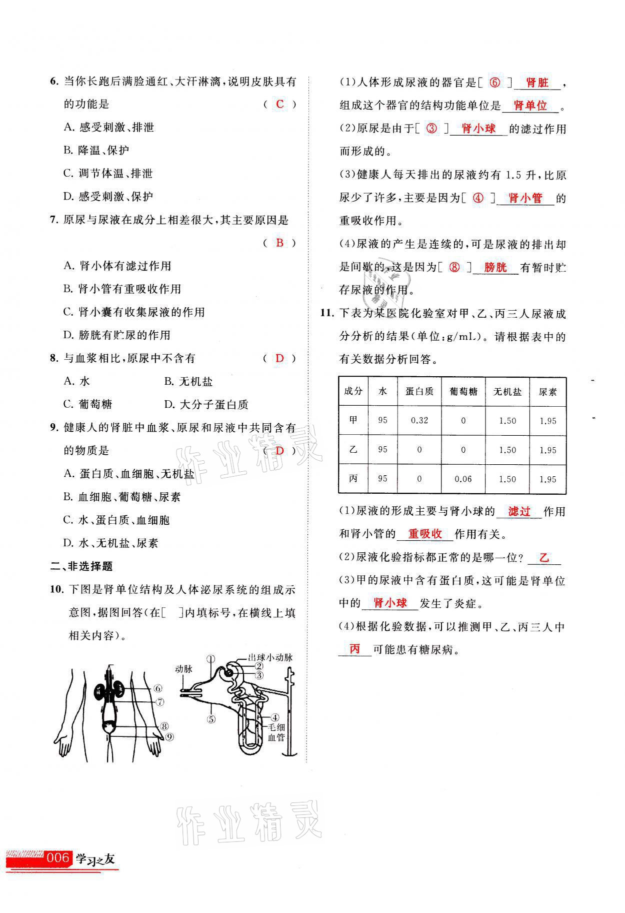 2021年學(xué)習(xí)之友八年級生物全一冊蘇科版 參考答案第6頁