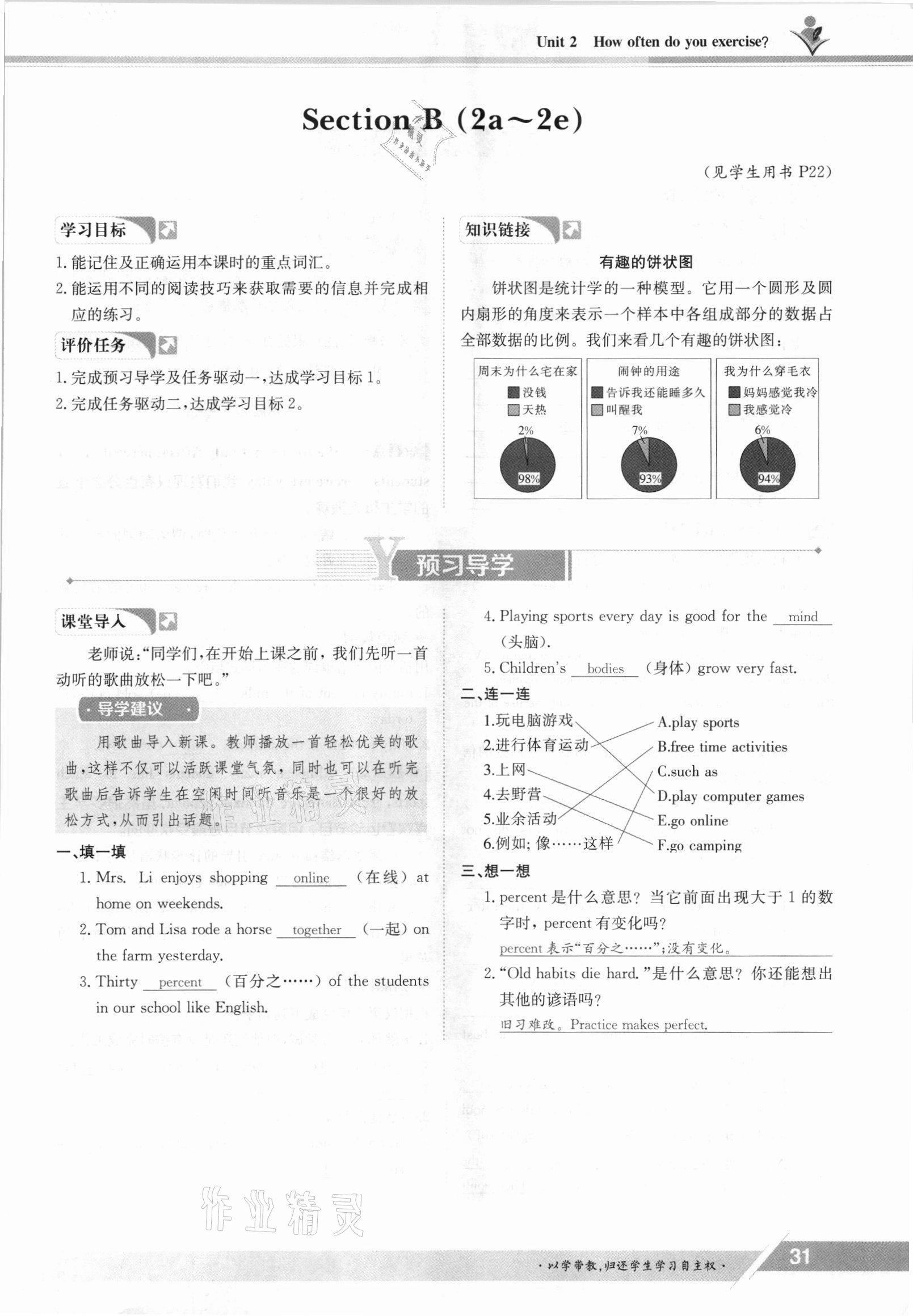 2021年金太陽導(dǎo)學(xué)案八年級英語上冊人教版 參考答案第31頁