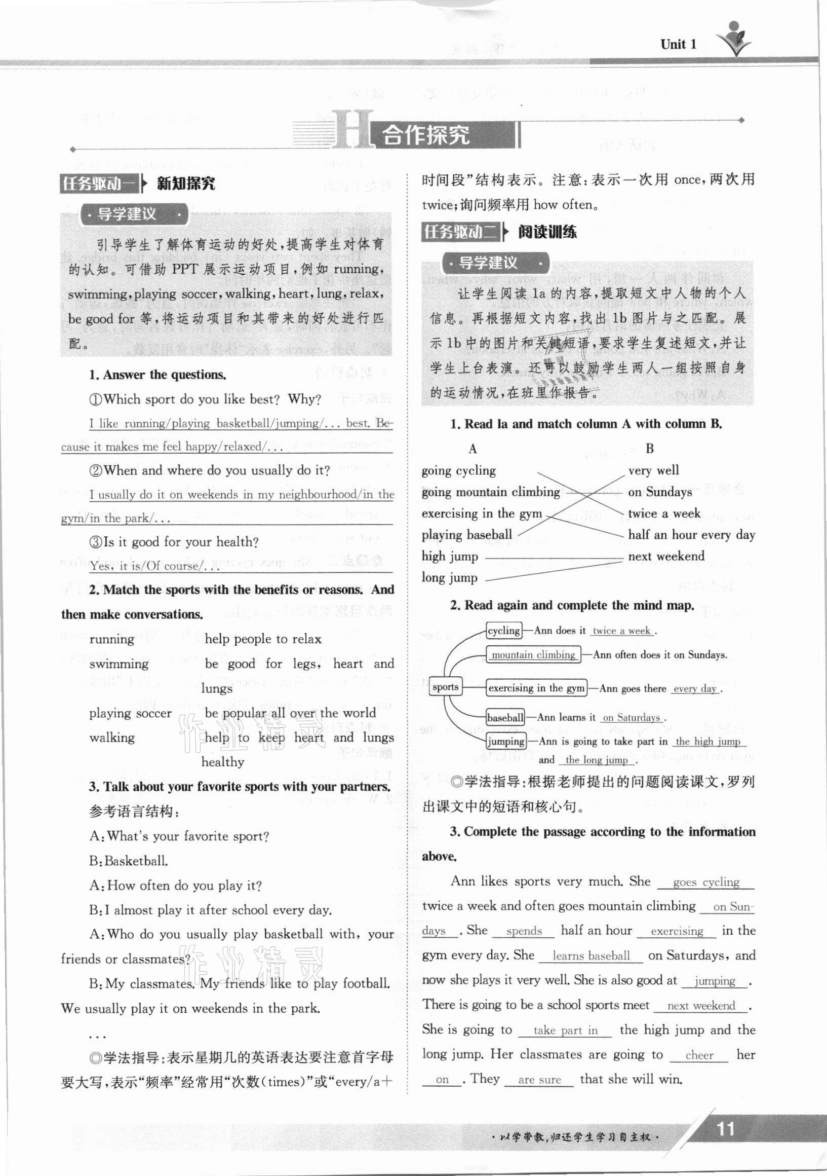 2021年金太陽導學案八年級英語上冊仁愛版 參考答案第11頁