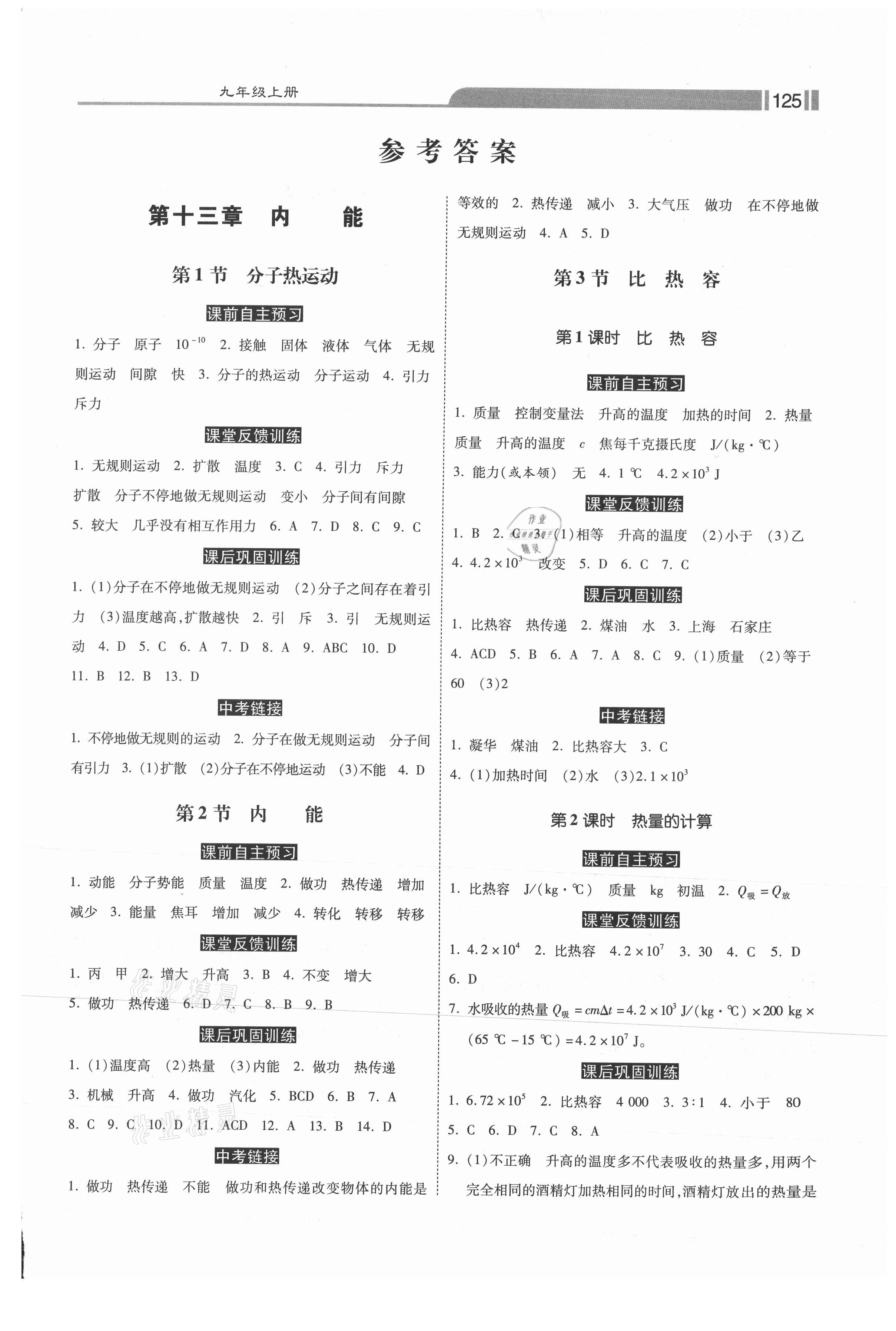 2021年课时练加考评九年级物理上册人教版 第1页