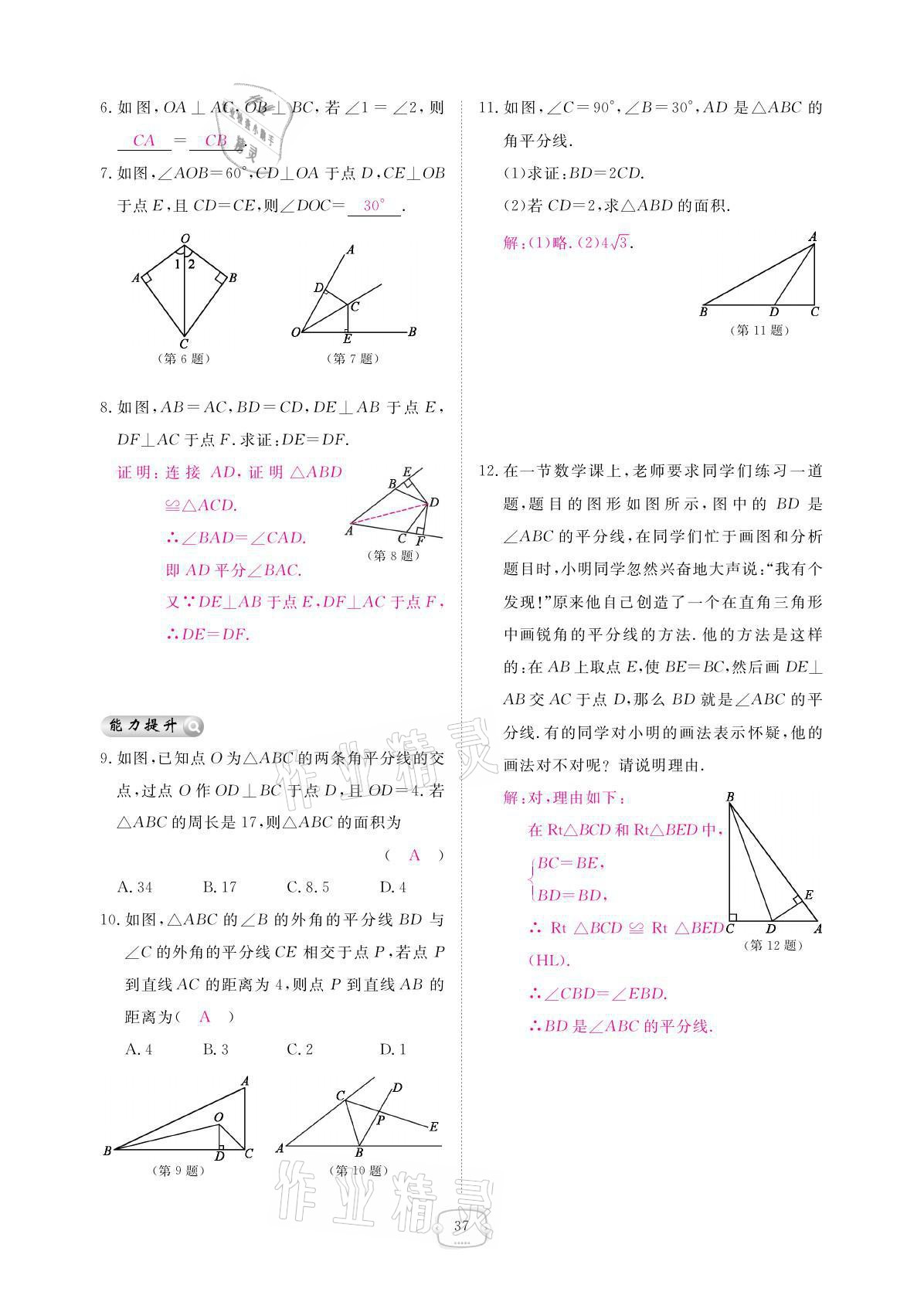 2021年領(lǐng)航新課標(biāo)練習(xí)冊八年級數(shù)學(xué)上冊人教版 參考答案第37頁