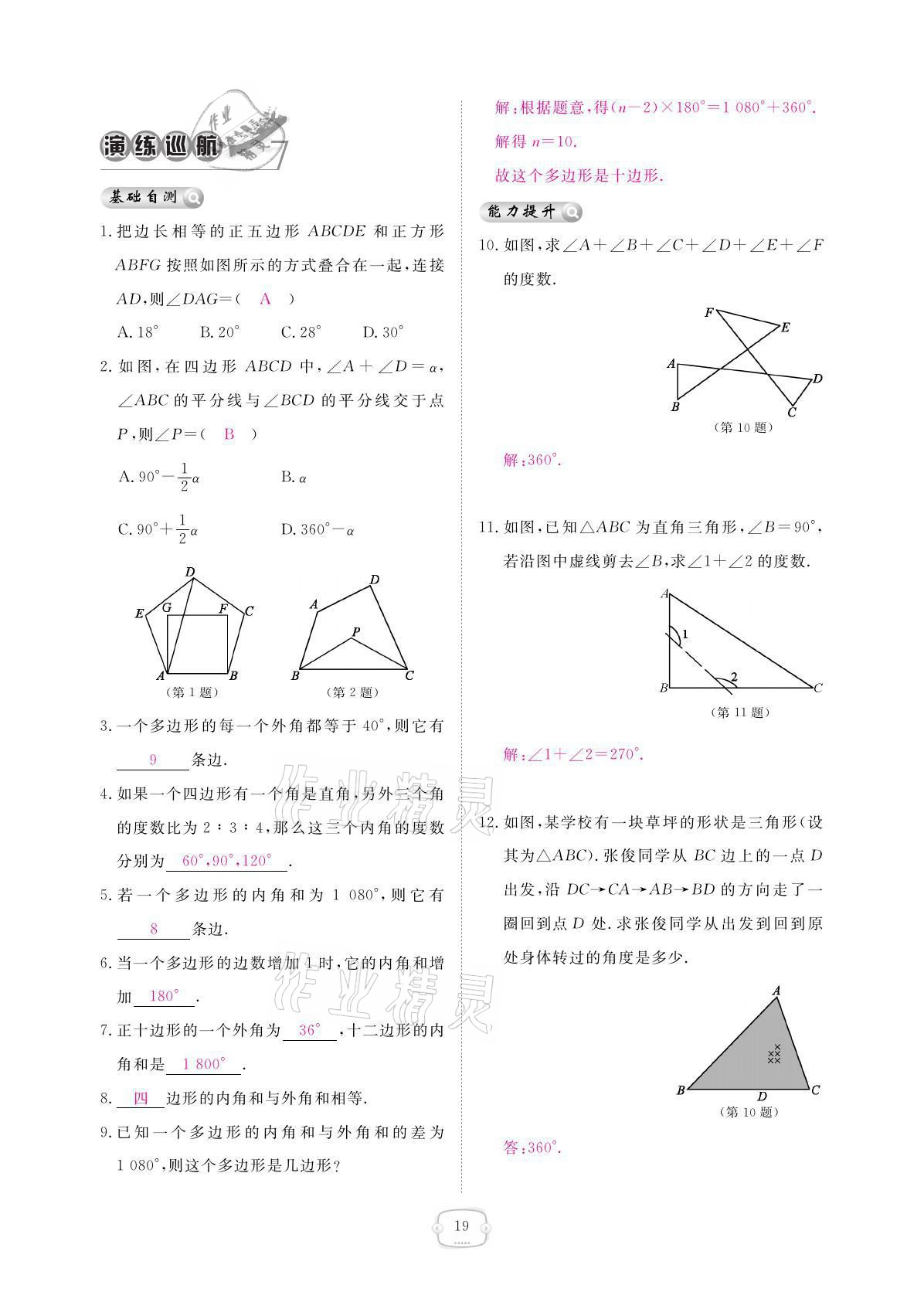 2021年領(lǐng)航新課標(biāo)練習(xí)冊八年級數(shù)學(xué)上冊人教版 參考答案第19頁