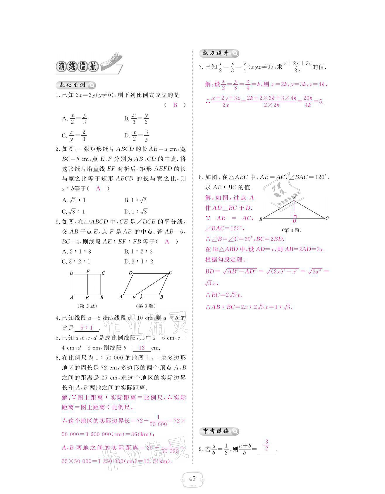 2021年領(lǐng)航新課標(biāo)練習(xí)冊(cè)九年級(jí)數(shù)學(xué)全一冊(cè)北師大版 參考答案第45頁(yè)