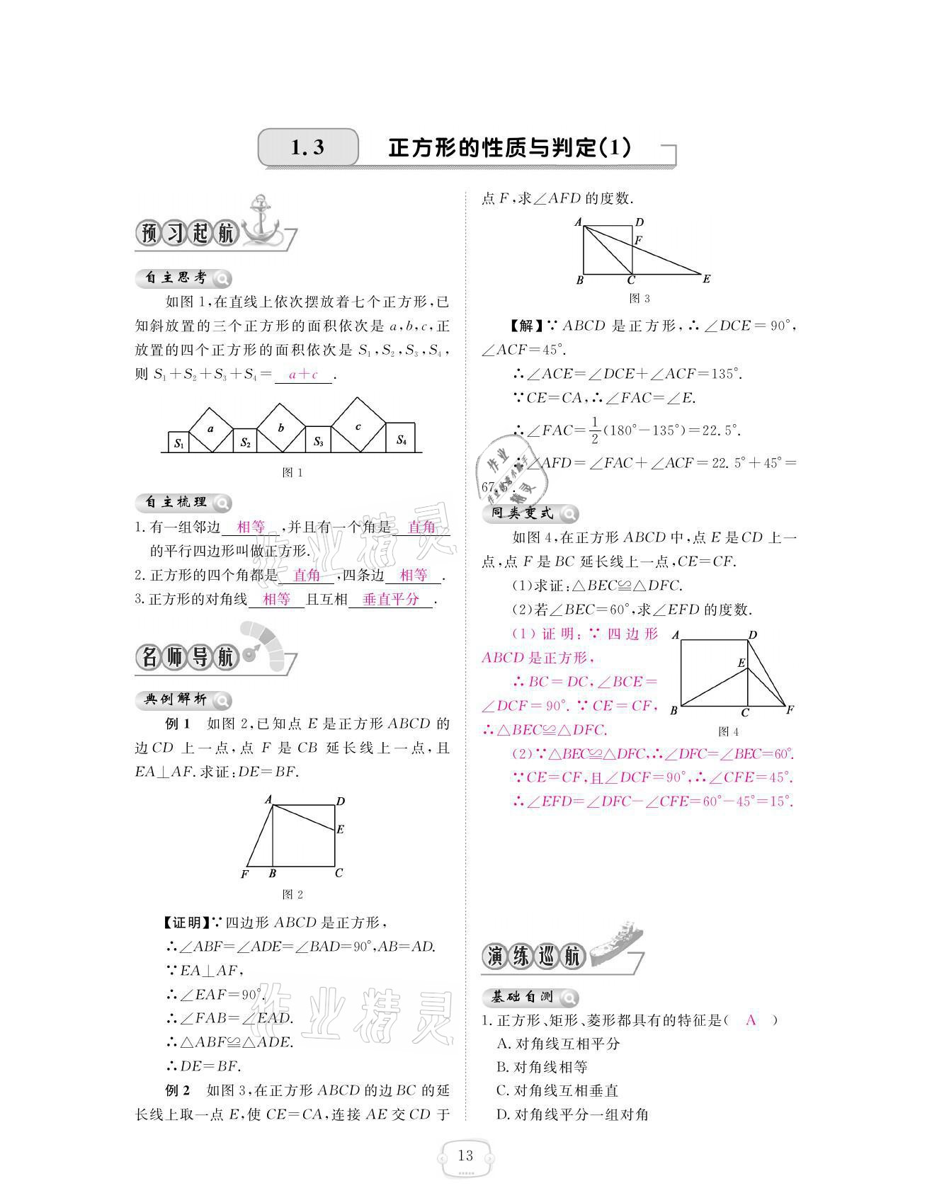 2021年領(lǐng)航新課標(biāo)練習(xí)冊九年級數(shù)學(xué)全一冊北師大版 參考答案第13頁