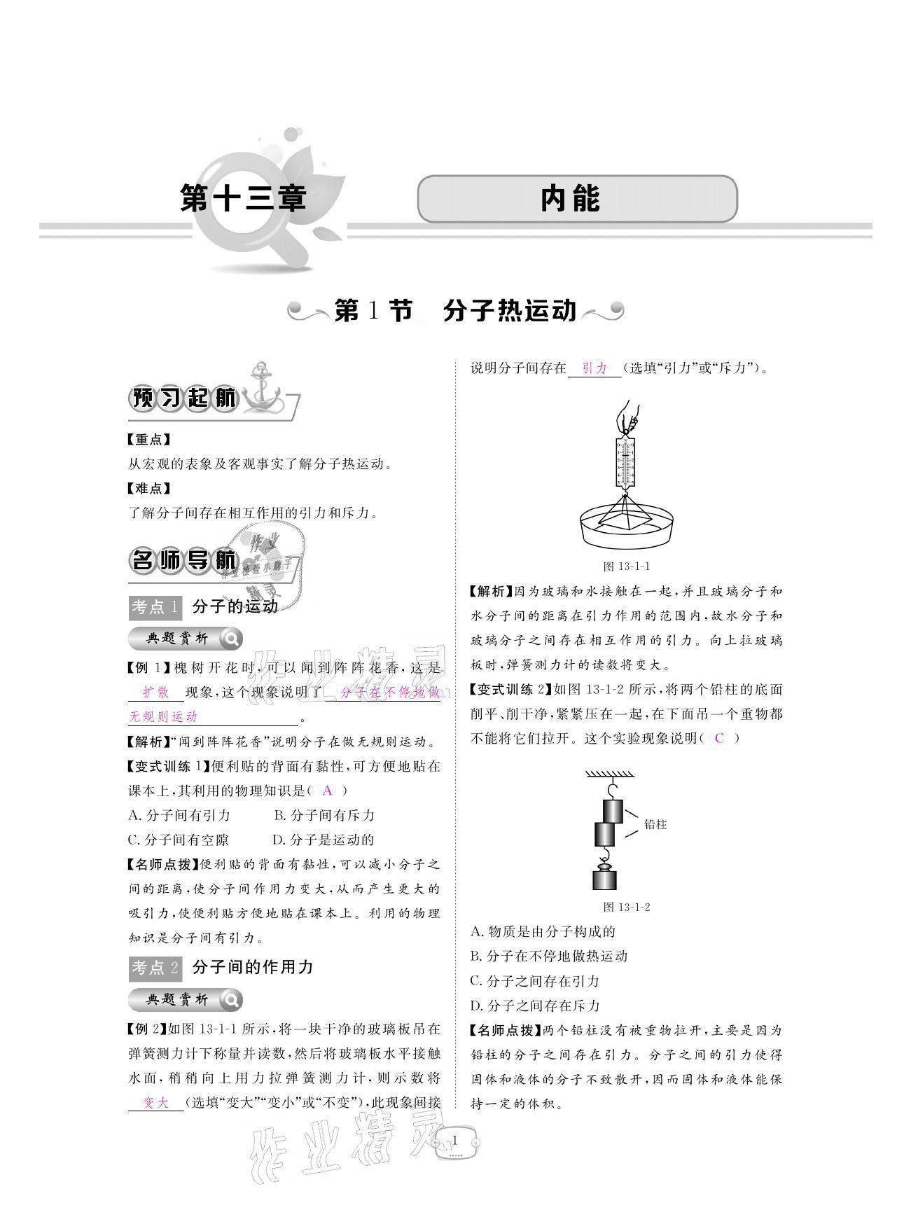 2021年領(lǐng)航新課標(biāo)練習(xí)冊(cè)九年級(jí)物理全一冊(cè)人教版 參考答案第1頁(yè)