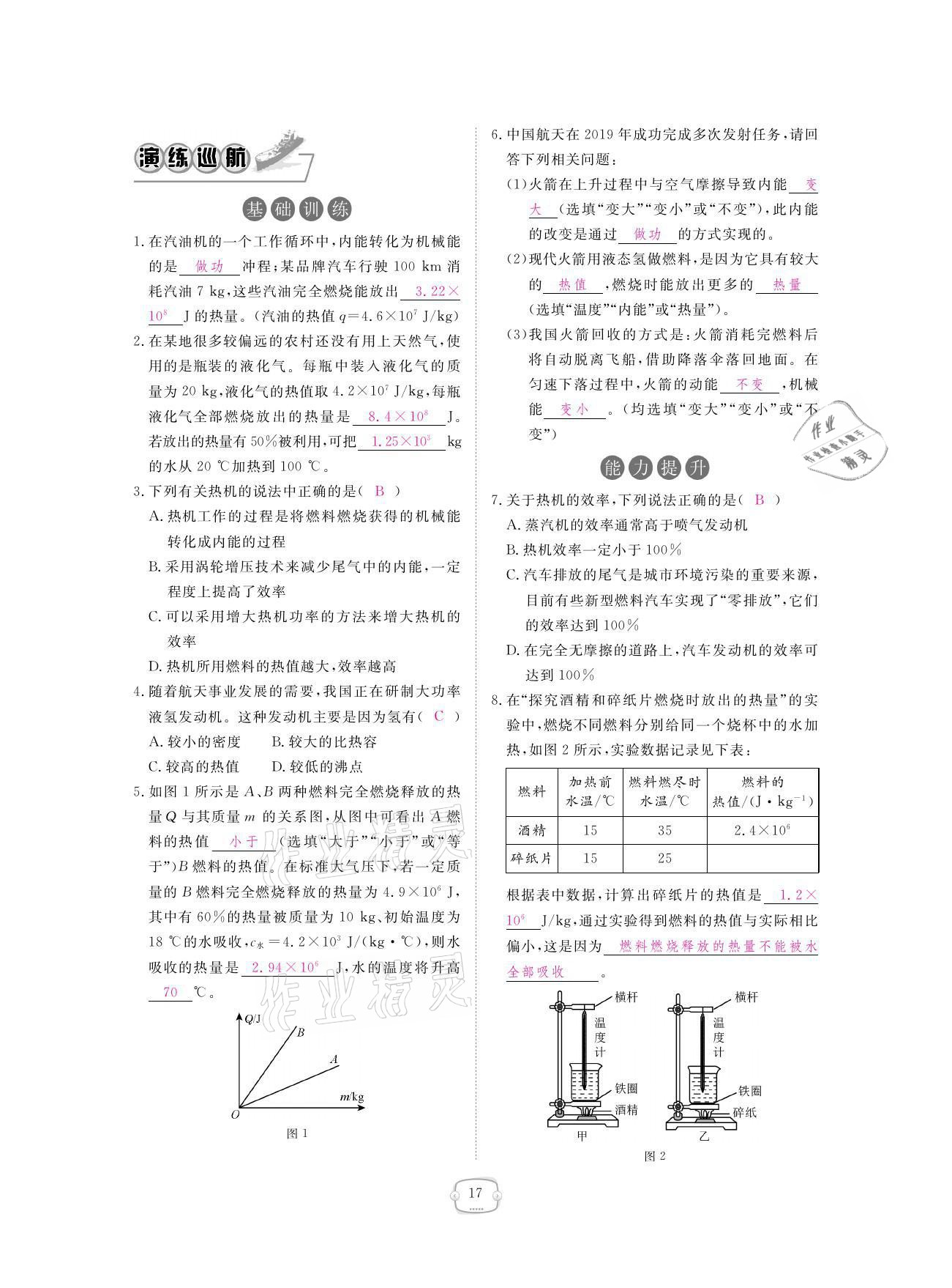 2021年領(lǐng)航新課標練習(xí)冊九年級物理全一冊人教版 參考答案第17頁