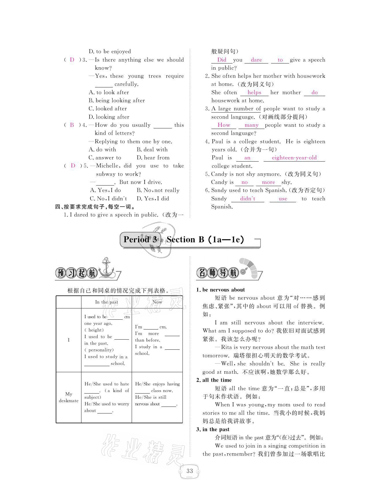 2021年领航新课标练习册九年级英语全一册人教版 参考答案第33页