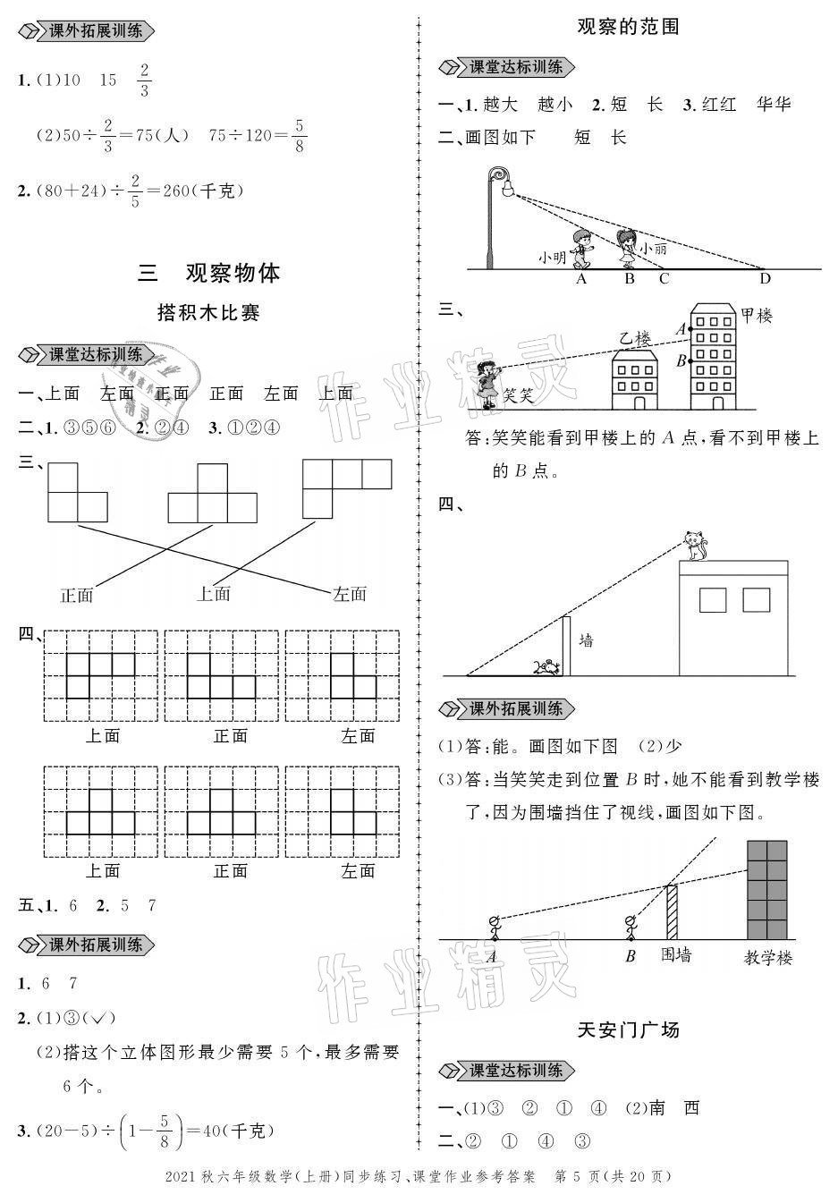 2021年创新作业同步练习六年级数学上册北师大版 参考答案第5页