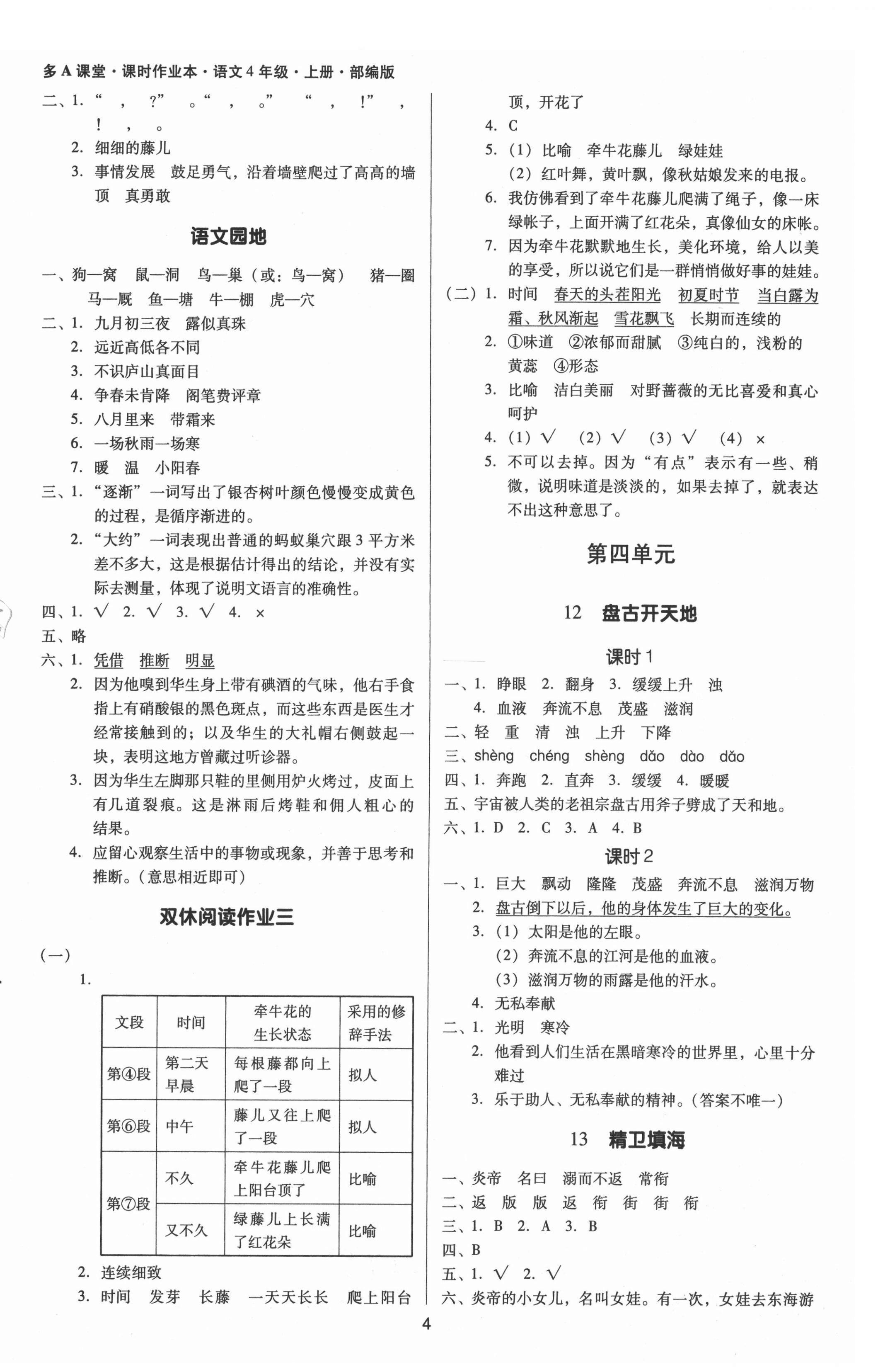 2021年多A課堂課時(shí)作業(yè)本四年級(jí)語(yǔ)文上冊(cè)人教版 第4頁(yè)