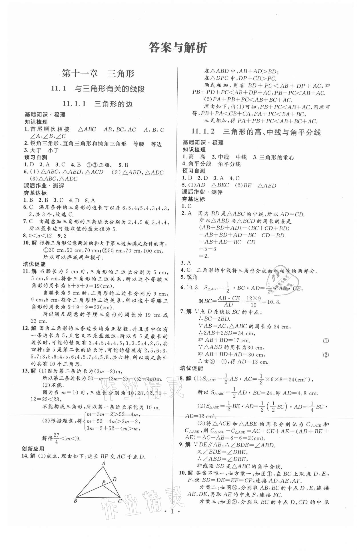 2021年人教金学典同步解析与测评学考练八年级数学上册人教版 参考答案第1页