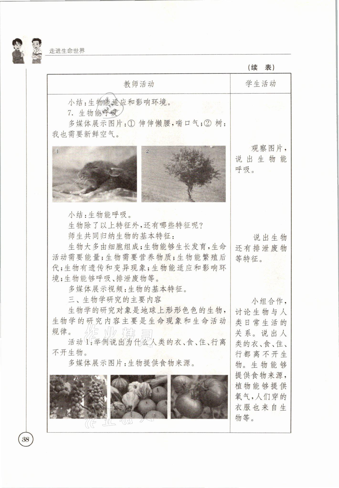 2021年教材課本七年級生物上冊蘇科版 參考答案第38頁
