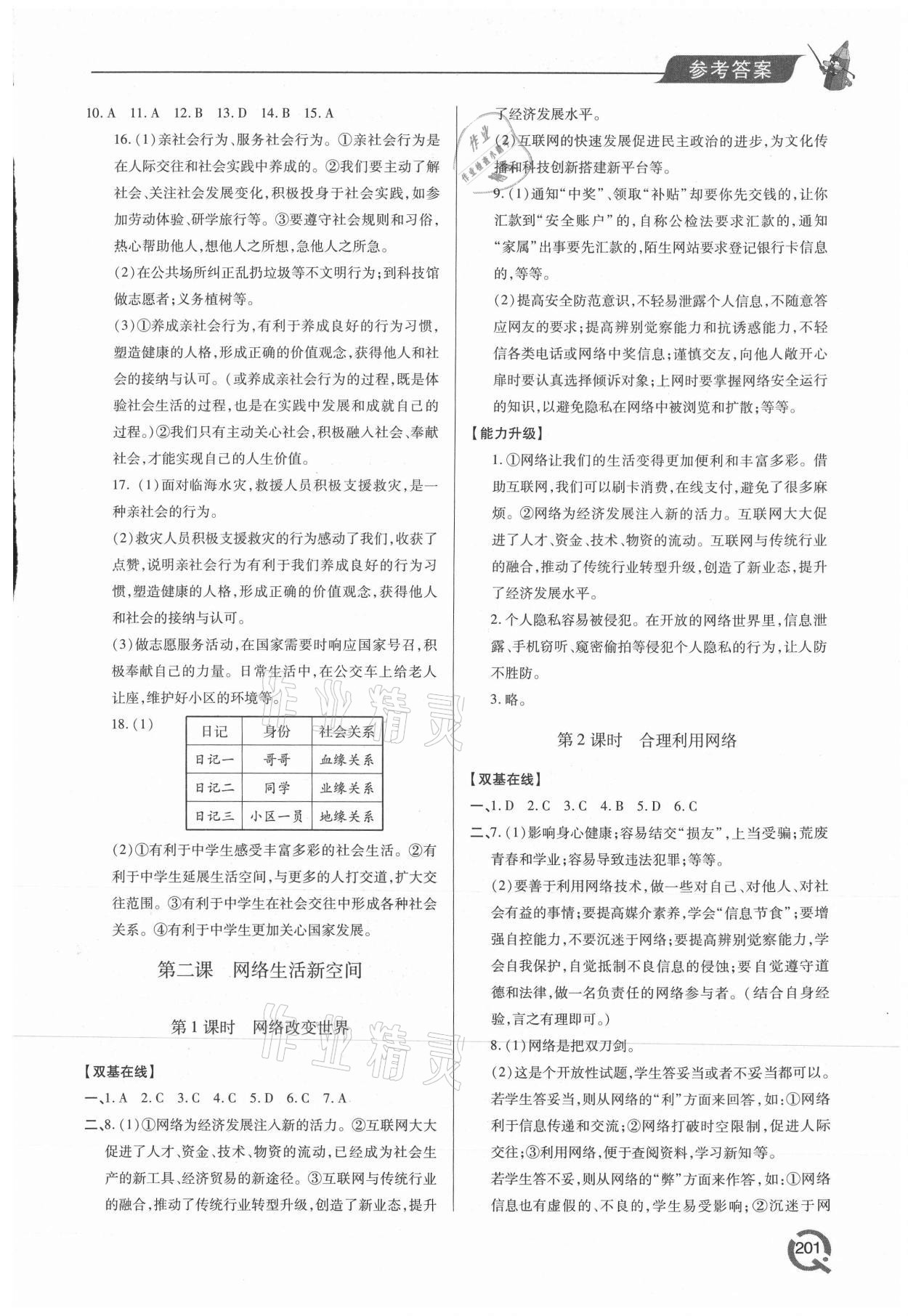 2021年新課堂學(xué)習(xí)與探究八年級(jí)道德與法治上冊(cè)人教版 參考答案第2頁(yè)