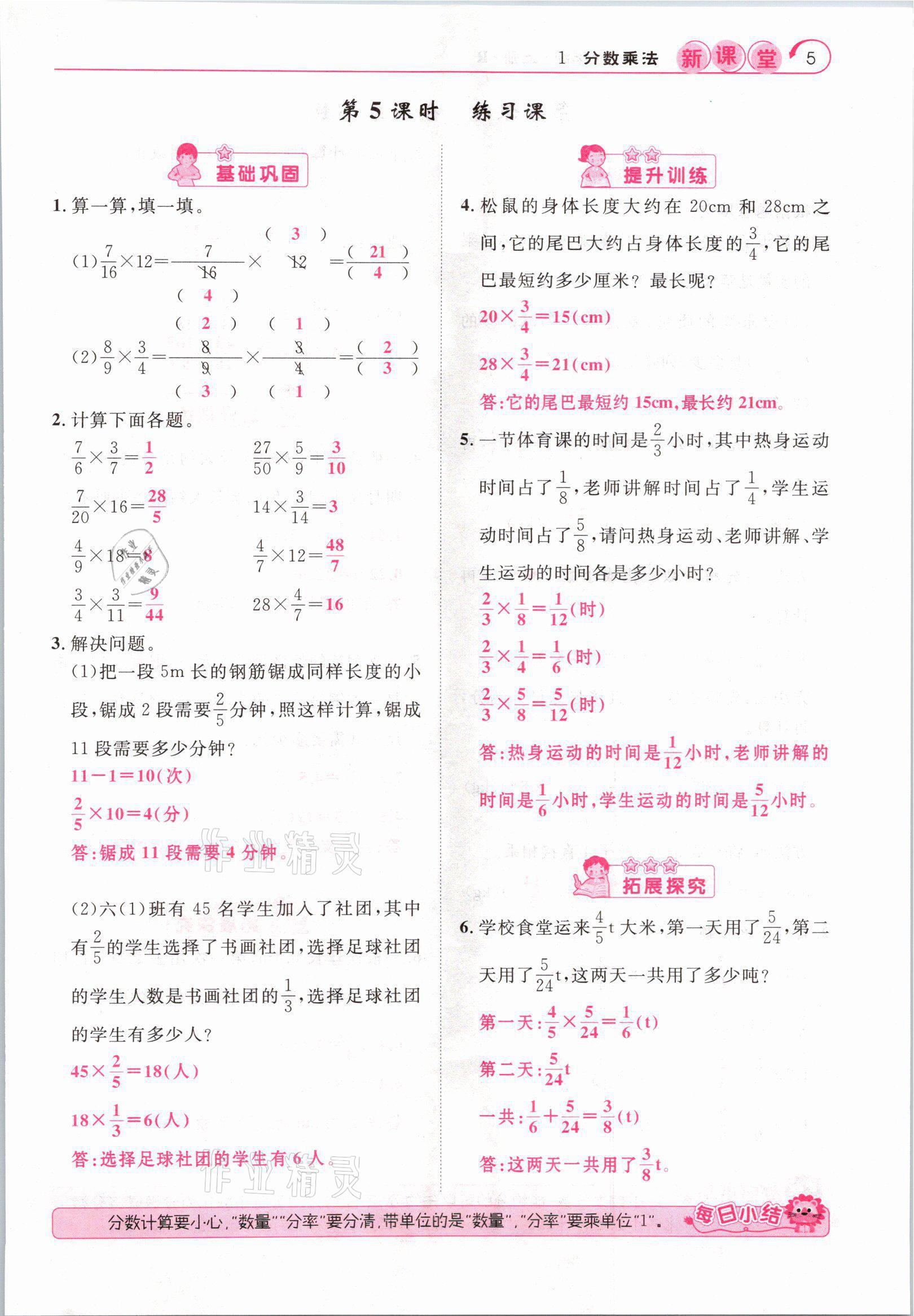 2021年启航新课堂六年级数学上册人教版 参考答案第5页