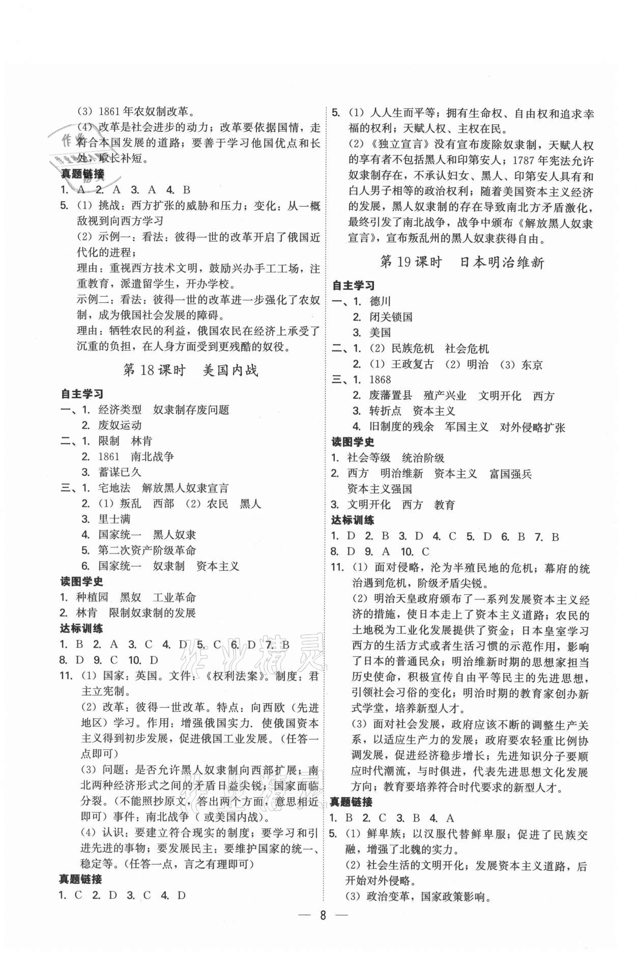 2021年考點專練九年級歷史全一冊人教版深圳專版 第8頁