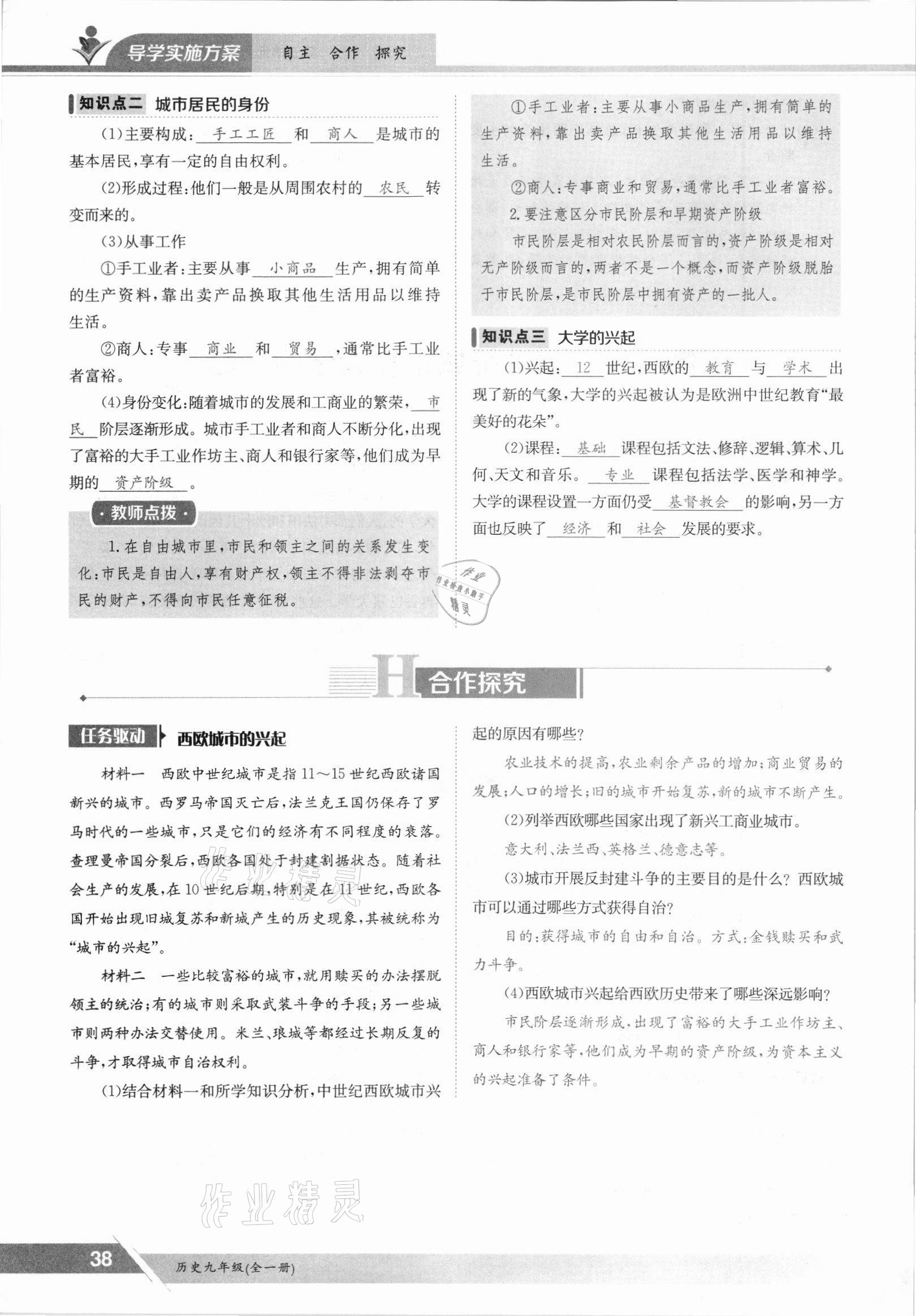 2021年三段六步導學測評九年級歷史全一冊人教版 參考答案第38頁