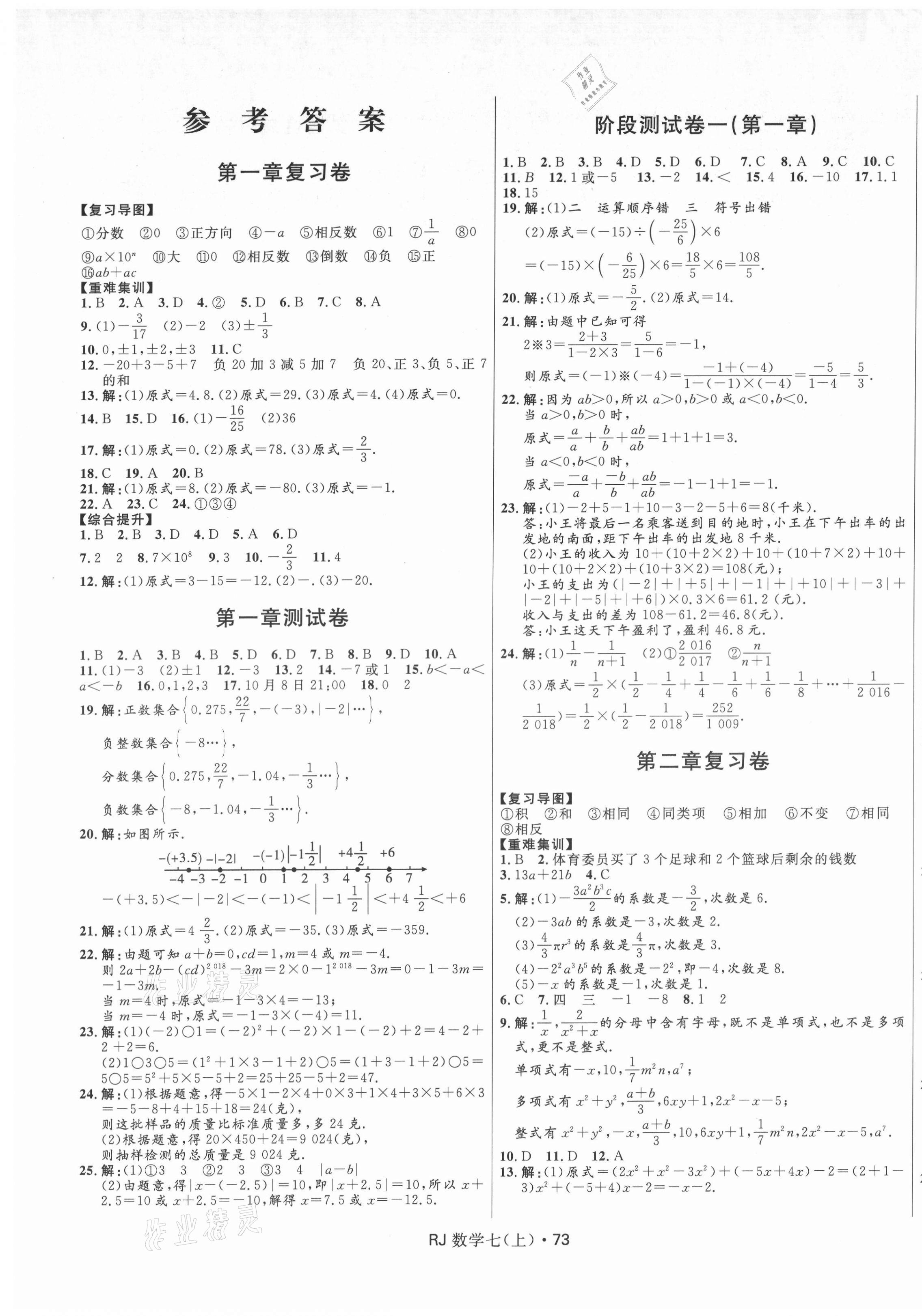 2021年奪冠百分百初中優(yōu)化測(cè)試卷七年級(jí)數(shù)學(xué)上冊(cè)人教版 參考答案第1頁(yè)