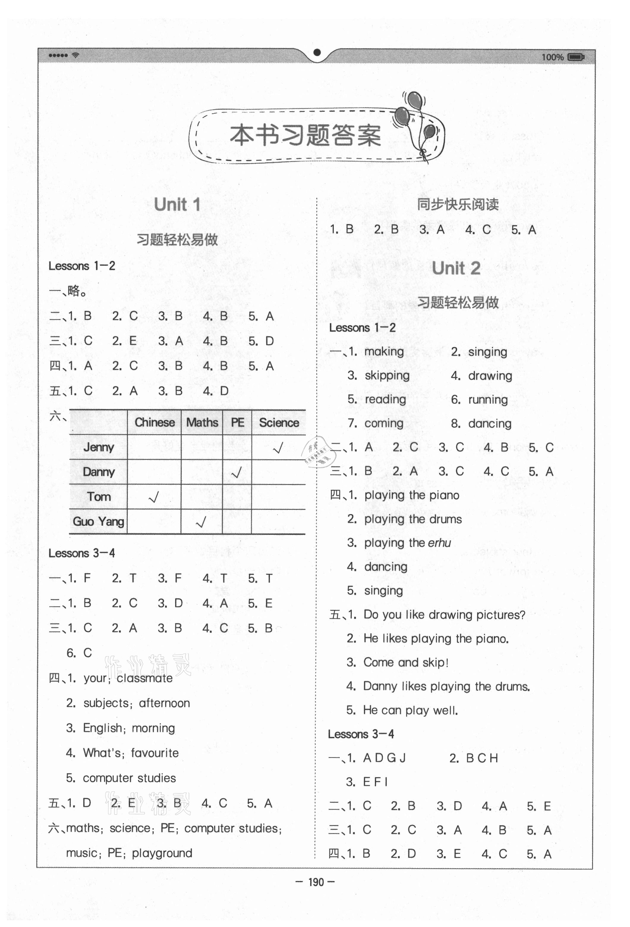 2021年全易通四年級英語上冊魯科版五四制 參考答案第1頁