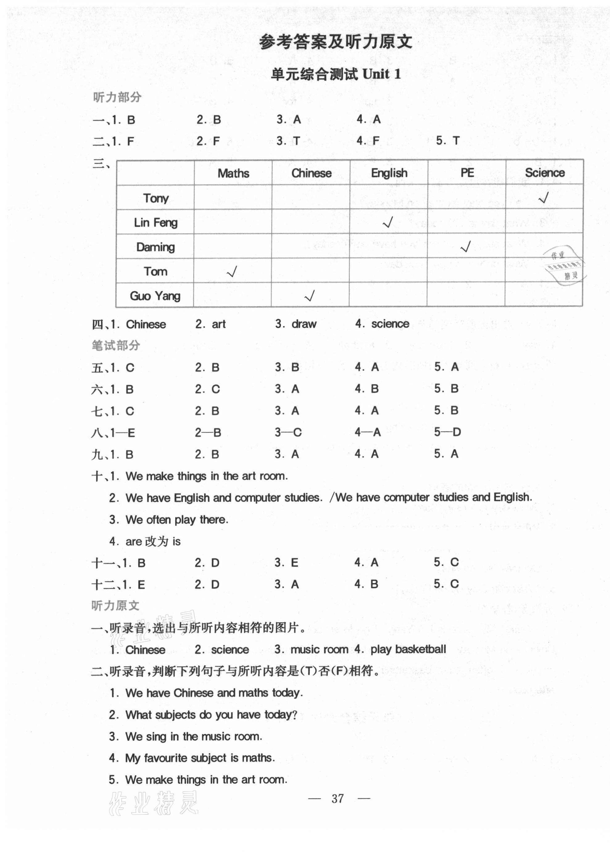 2021年全易通四年级英语上册鲁科版五四制 参考答案第4页