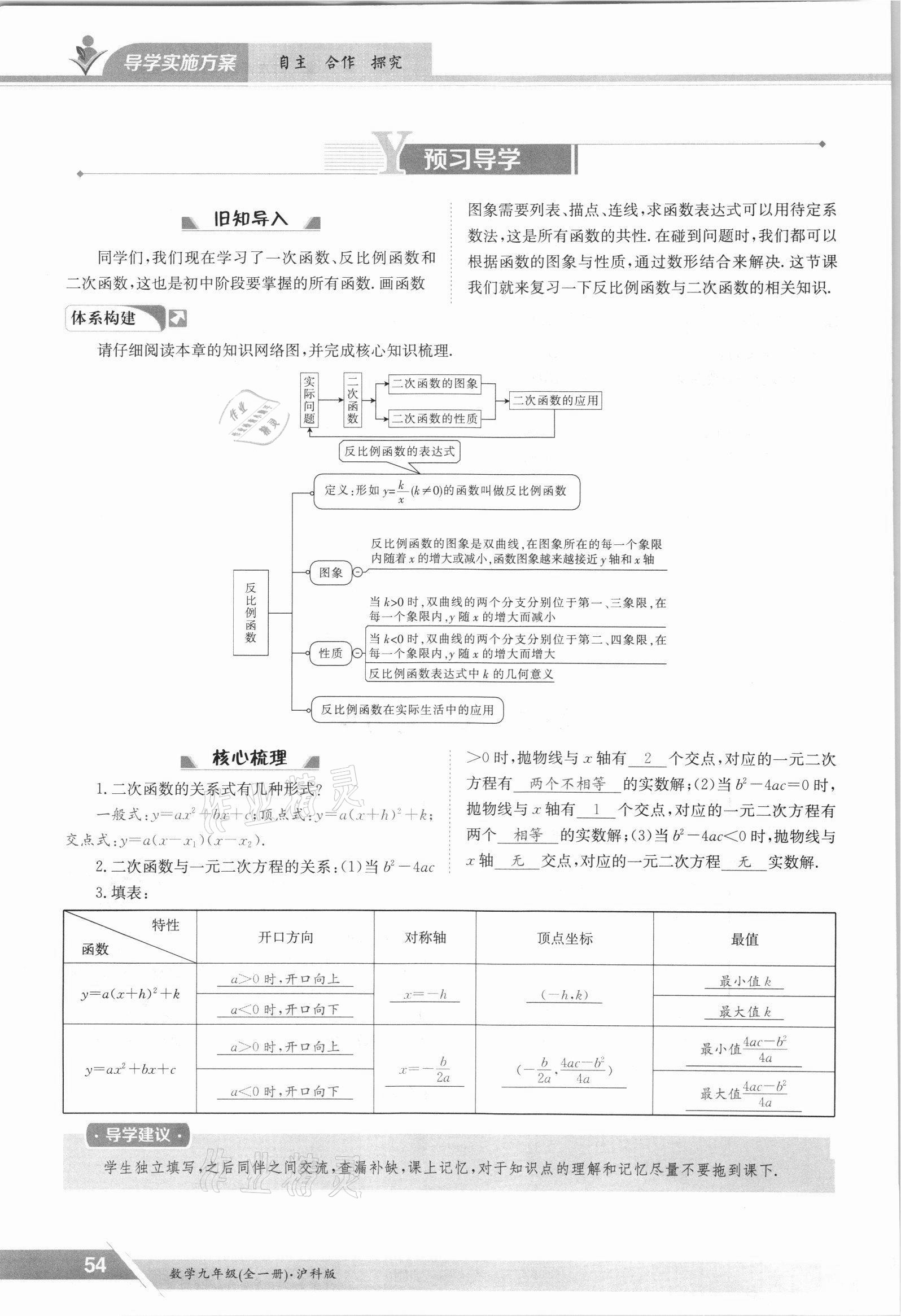 2021年三段六步導學案九年級數學全一冊滬科版 參考答案第54頁