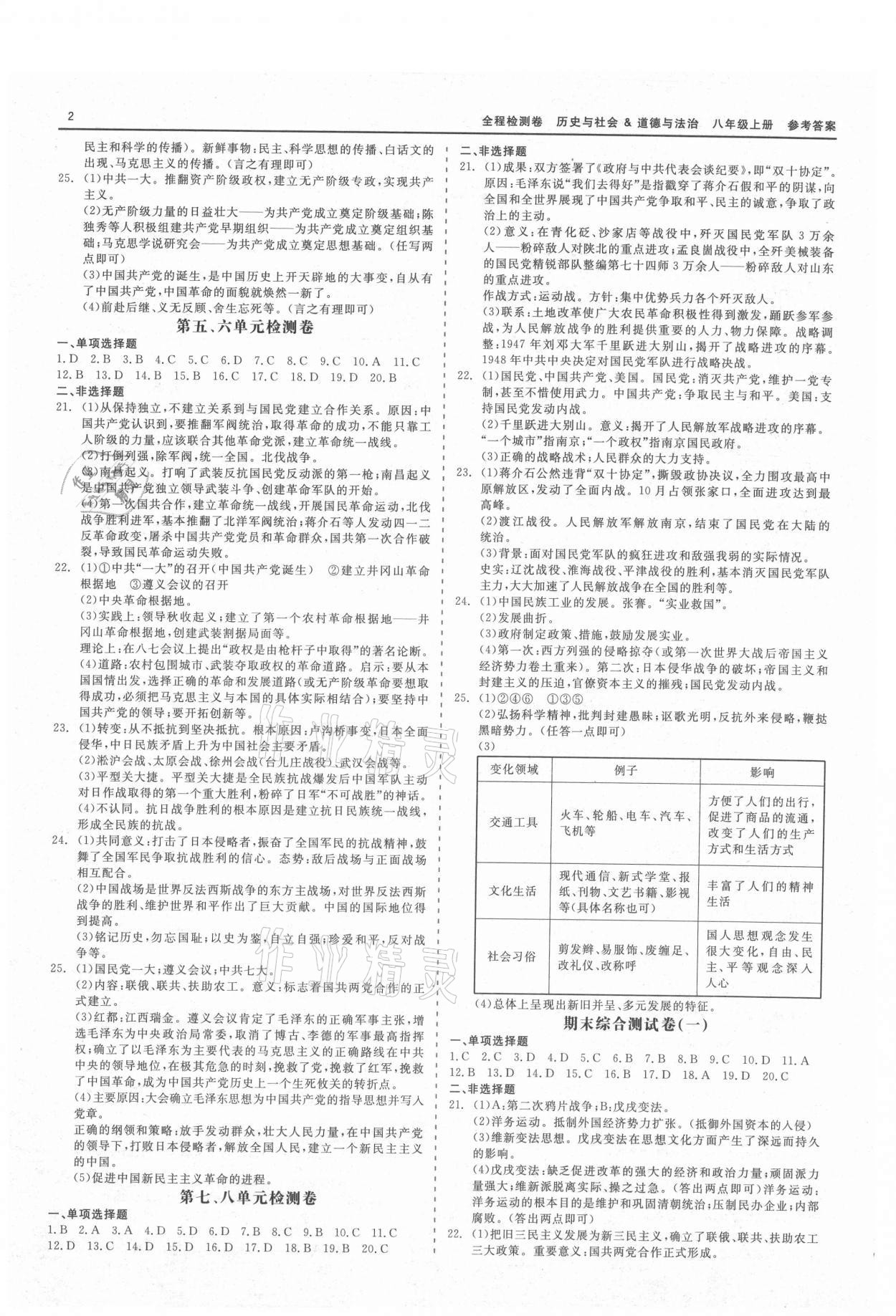 2021年精彩練習全程檢測卷八年級歷史上冊人教版 第2頁