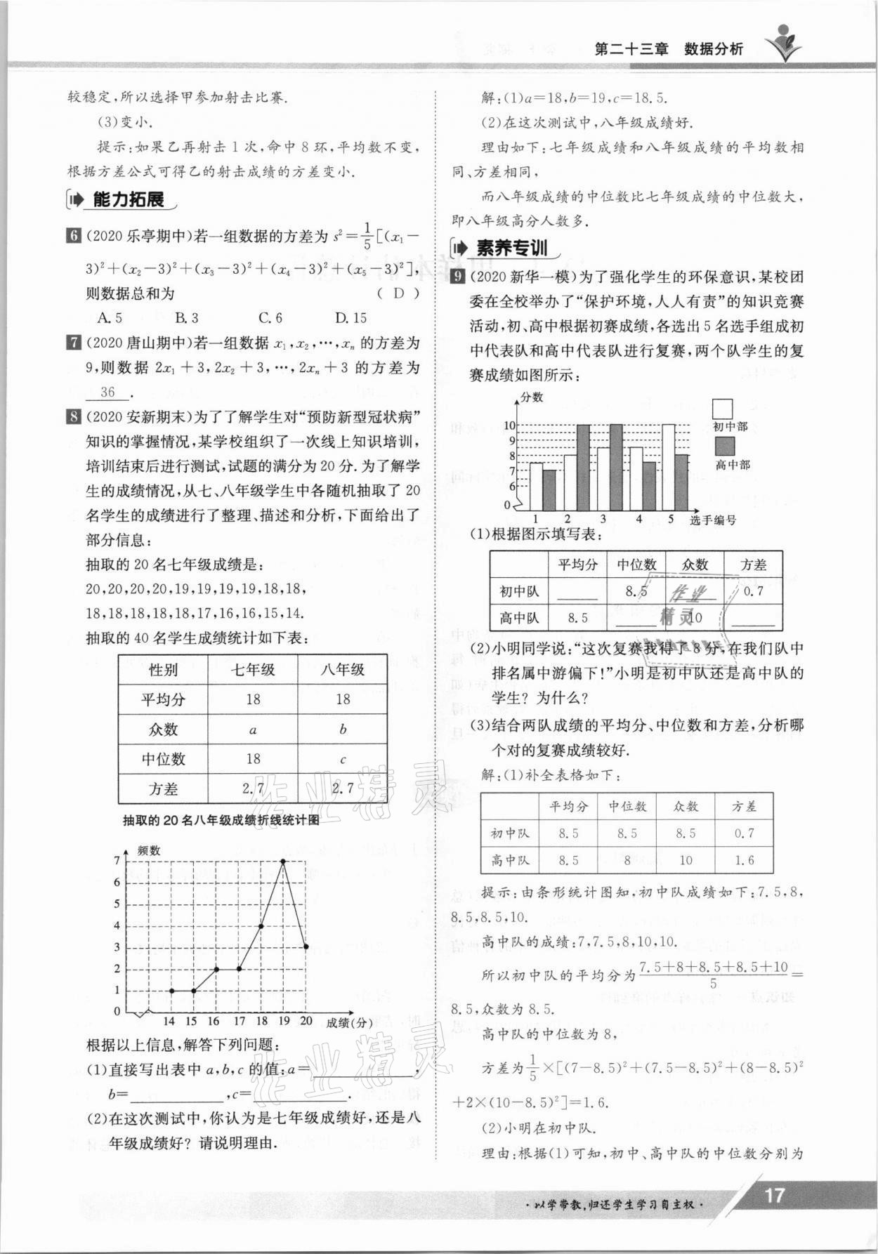 2021年三段六步導學案九年級數學全一冊冀教版 參考答案第17頁